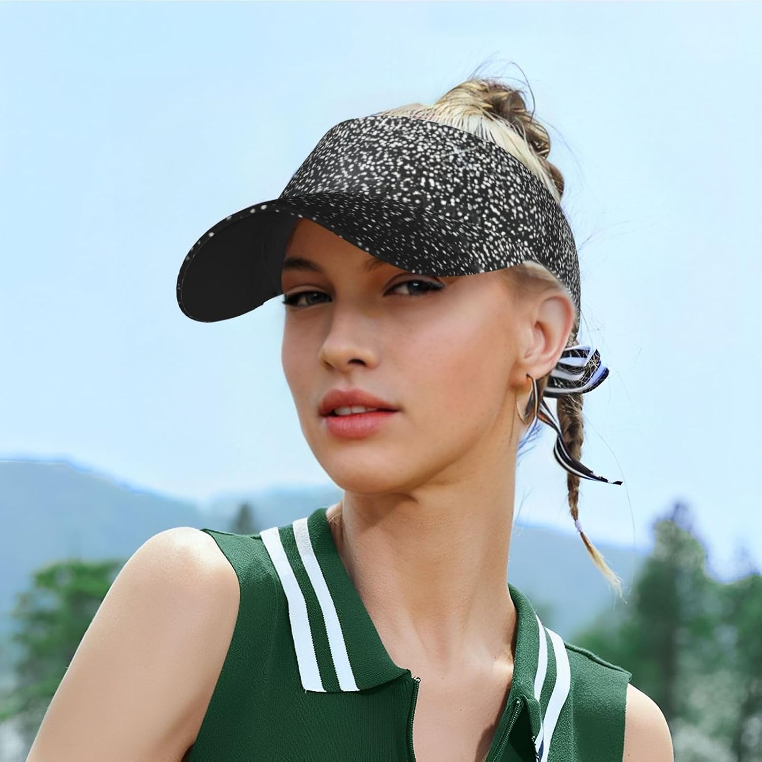 Shiny Silver Glitter Print Sports Sun Visor Hats Adjustable Adult Sunscreen Visor Cap for Men Women.