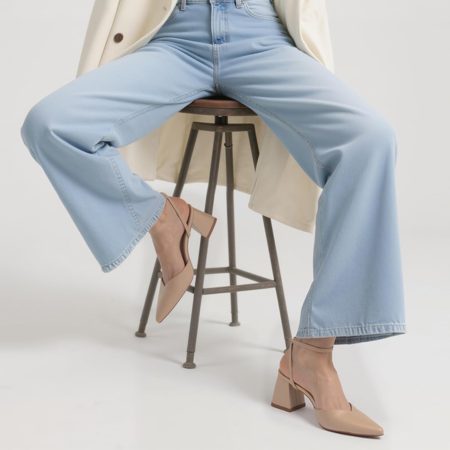 Closed Toe Heels for Women Ankle Strap Pointed Toe Slingback Chunky Low Heels Womens Pumps Wedding Dress Shoes - Image 5