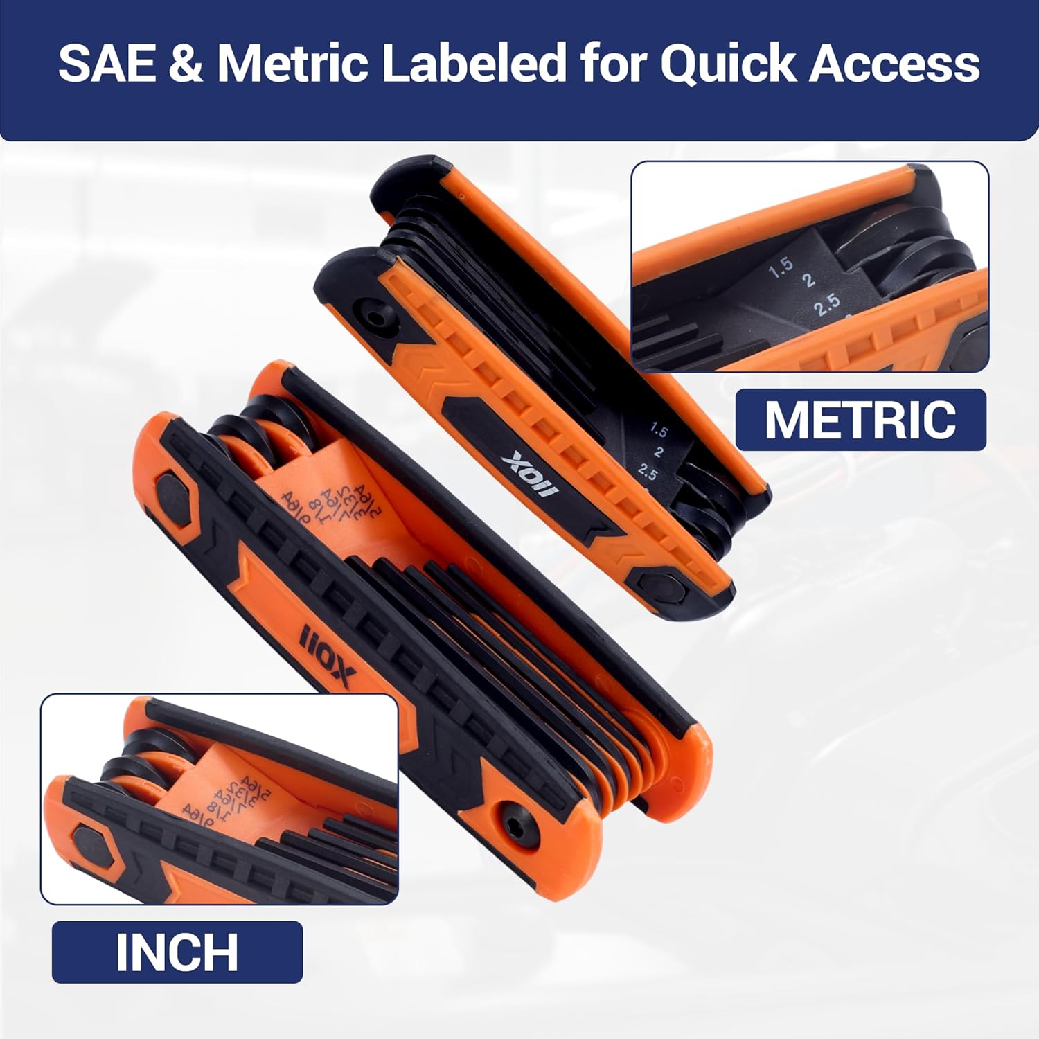 17PC Folding Allen Wrench Set | SAE & Hex Set | Durable Portable Tool for Automotive, Bike, Home & DIY Repairs | Complete Multi-Size Allen Key Set for Workshop (Orange)