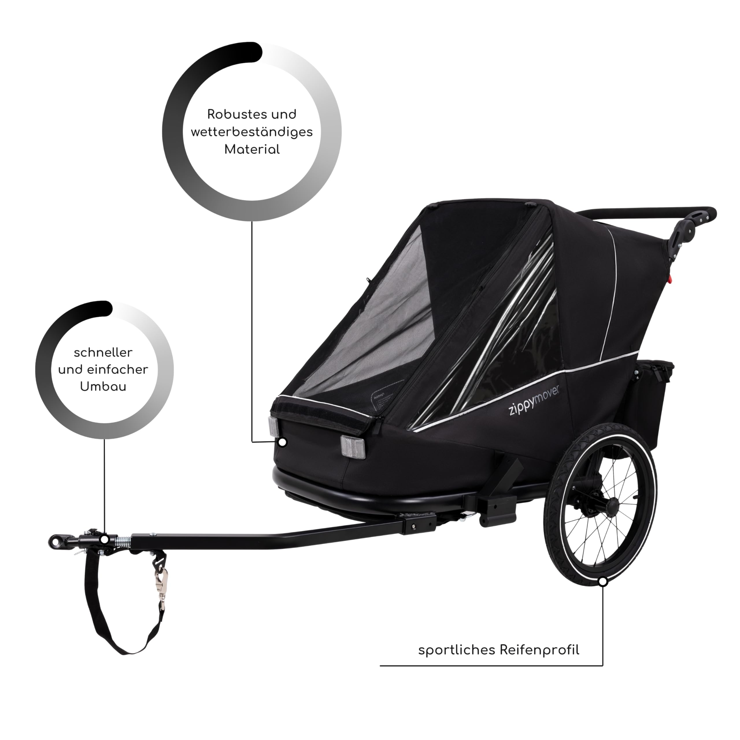 Sportlicher Kinderfahrradanhänger Einsitzer 1 Kind 3in1 Set Buggy Jogger Kinderwagen