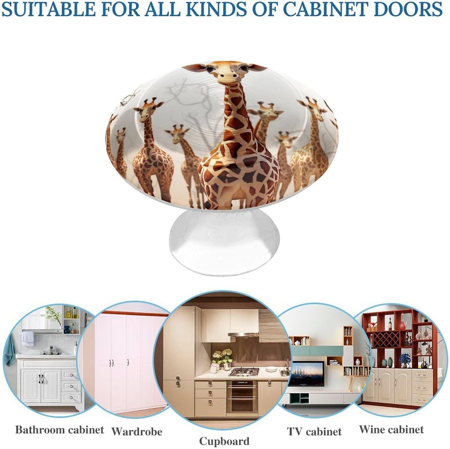 Kitchen Cabinet Knob Drawer Pulls Cute Cartoon Funny Giraffes Cabinet Hardware Handles Round Drawer Handles Stainless Steel Dresser Knobs Door Pulls Solid Drawers Knobs for Home 2Pcs image 3