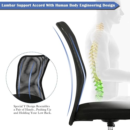 Miniatura 7 de Silla de oficina pequeña, silla de escritorio sin brazos con ruedas, silla ergonómica para computadora con soporte lumbar, silla giratoria de malla