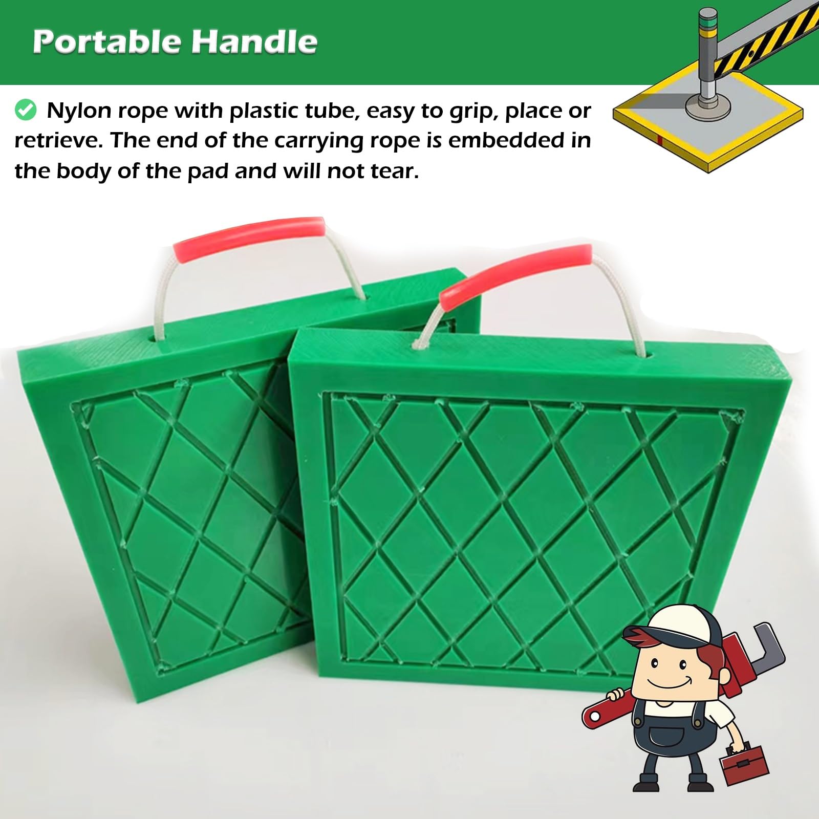 Coussinets de Crics Grues Carré Haute densité Coussins stabilisateurs pour outrigger, Blocs de vérins empilables pour camion à godets, épave, camping-car, Coussinets de nivellement en caoutchouc(Green
