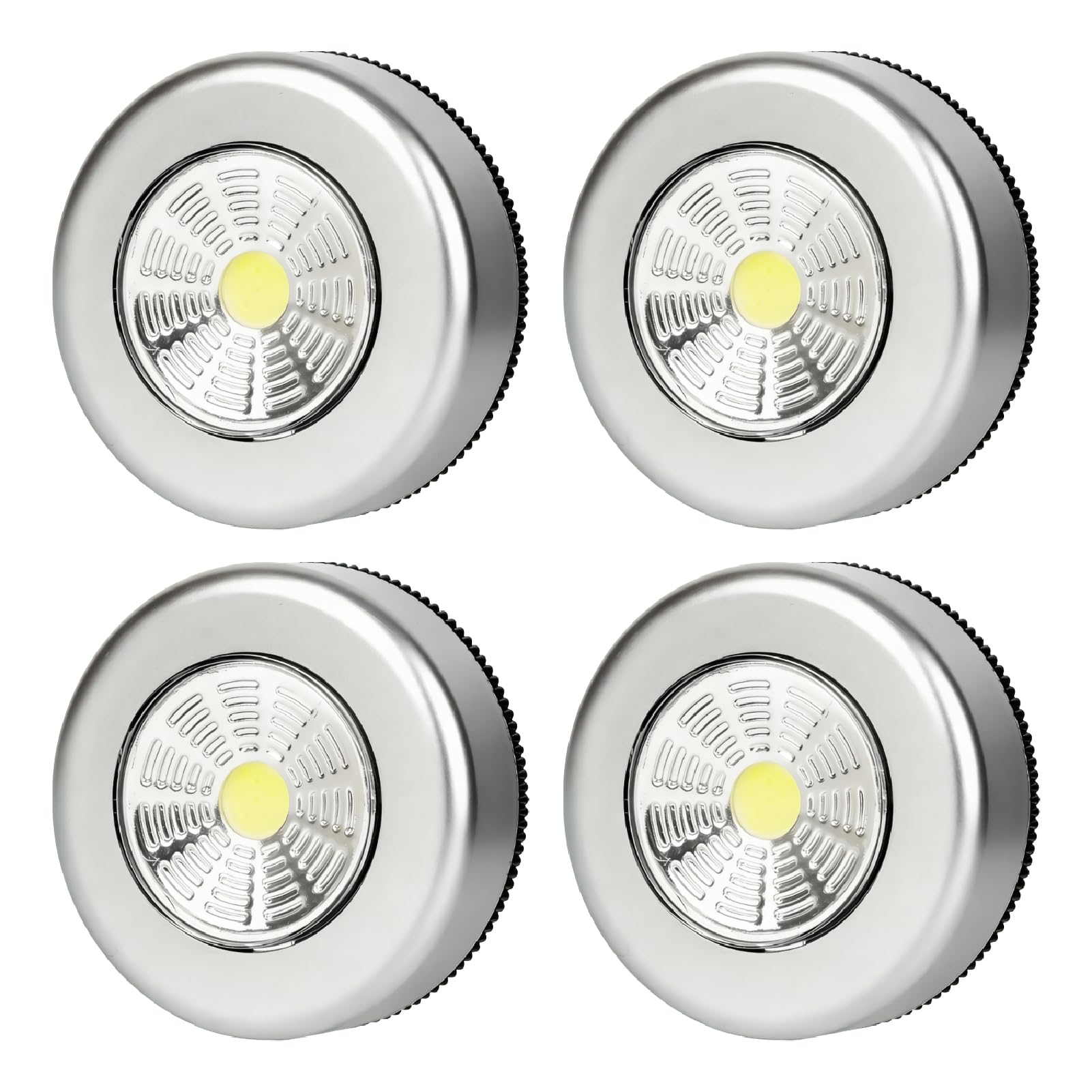 Cfanibo 4 Pcs COB Touch Led Battery Lights, Self Adhesive Push Light, Wireless Tap Lights for Closet Cabinet Under Cabinet Lighting Puck Lights for Kitchen Bedroom Wardrobe Cupboard Drawer Cool White