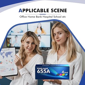 خراطيش حبر 655A 4 عبوات متوافقة مع HP 655A CF450A CF451A CF452A CF453A لـ HP Color Enterprise M652 M653 M681 M652dn M653dn MFP M681z M681f Printer Ink (Black Cyan Yellow Magenta)