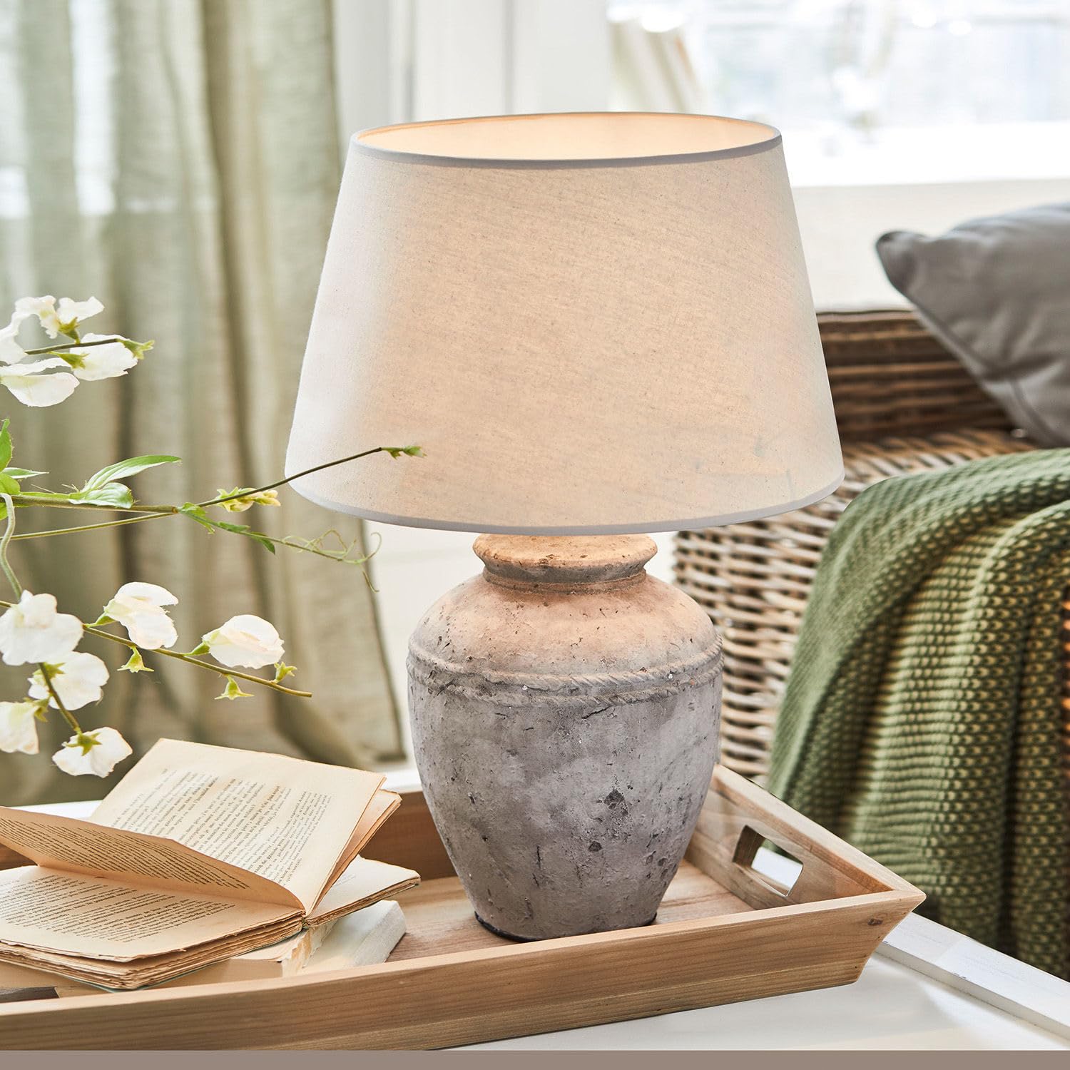 Loberon Tischlampe Mosnay - beige/antikgrau