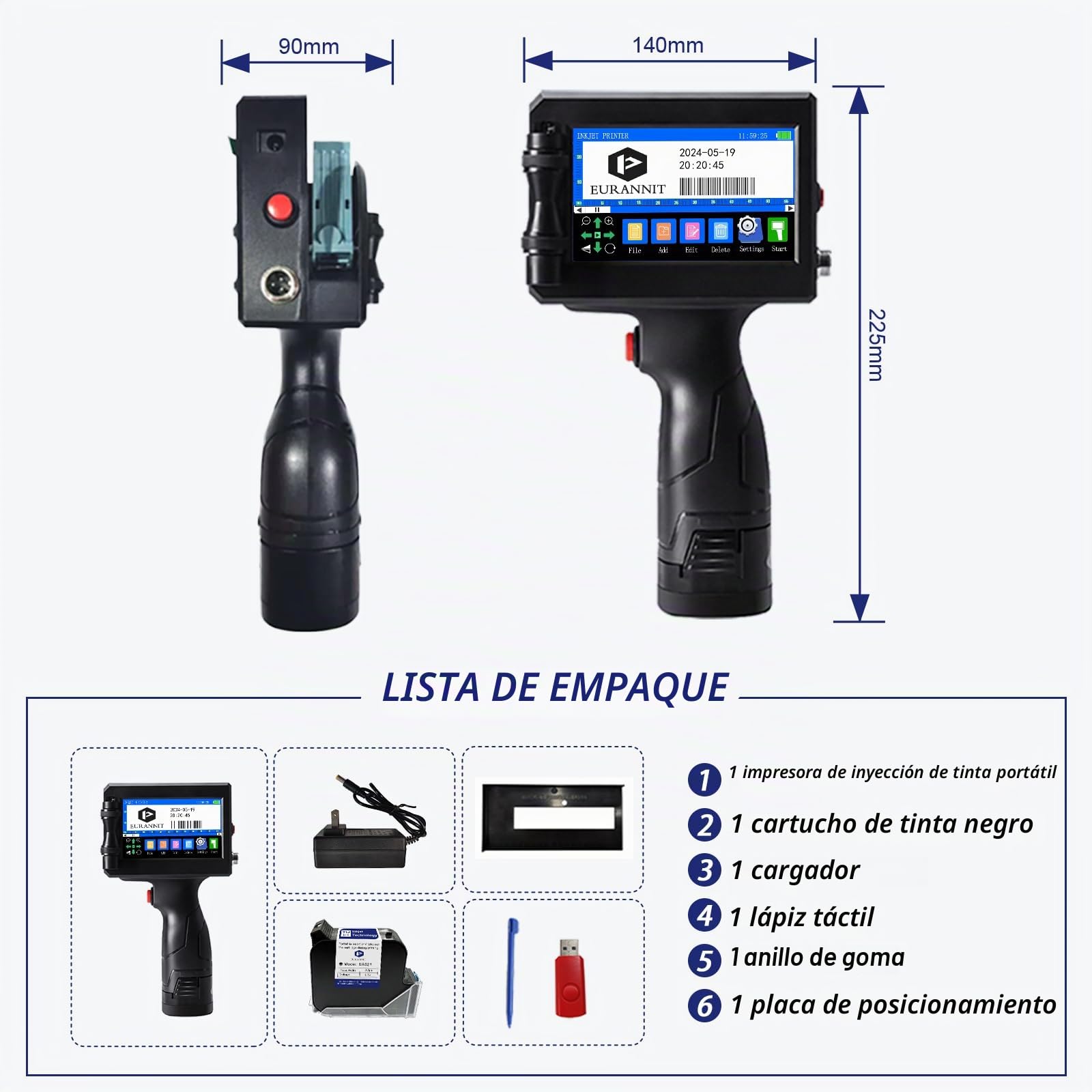 Impresora de inyección de tinta de mano de 1 pulgada, pistola portátil E15-1 con cartucho negro ER521 para texto QR y código de barras