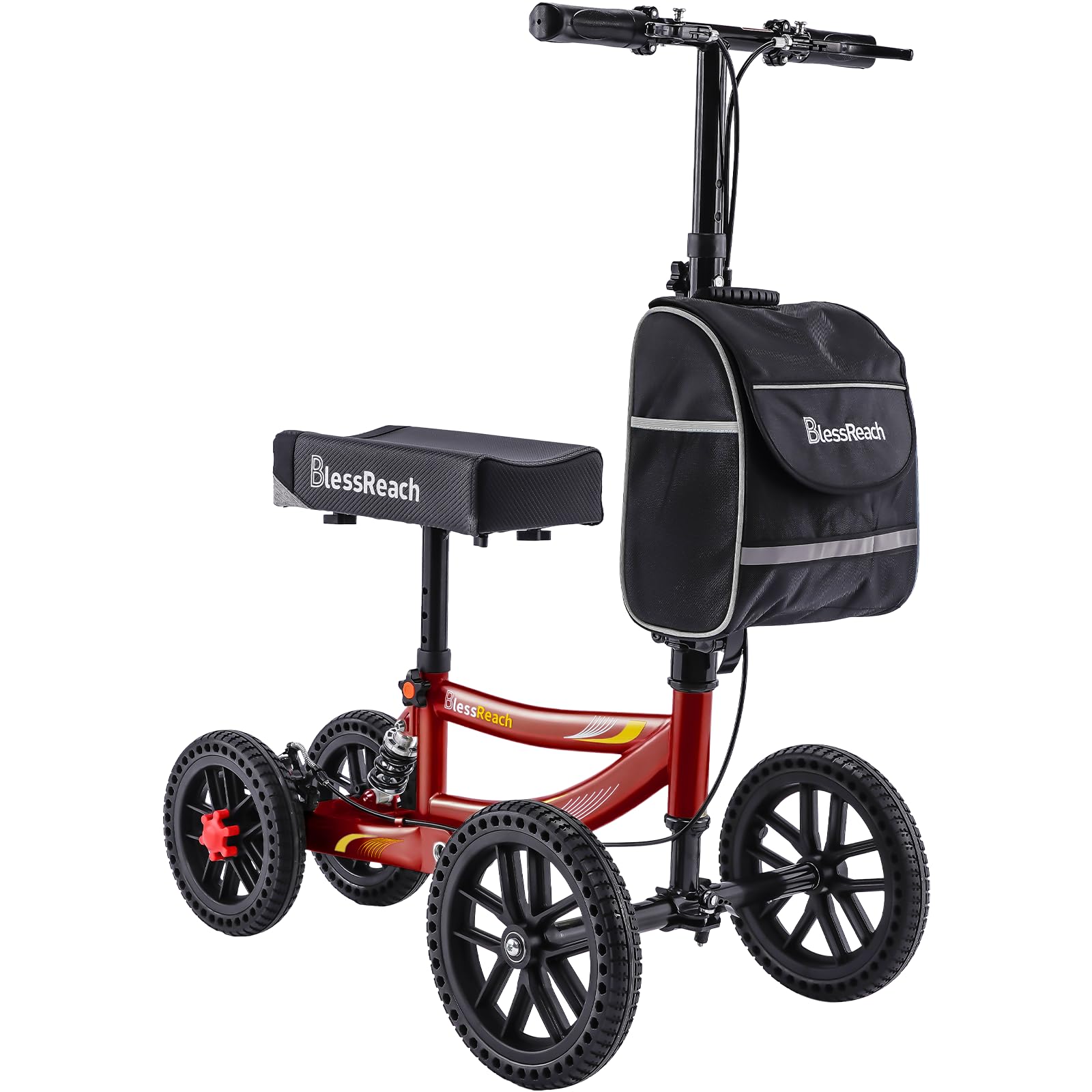 Knee Scooter, 300lbs Capacity, 13" Big PU Seat, Disc Brake Knee Walker, All Terrain Foldable Knee Scooter Walker with Bag for Foot Injuries Compact Crutches Alternative (Burgundy)