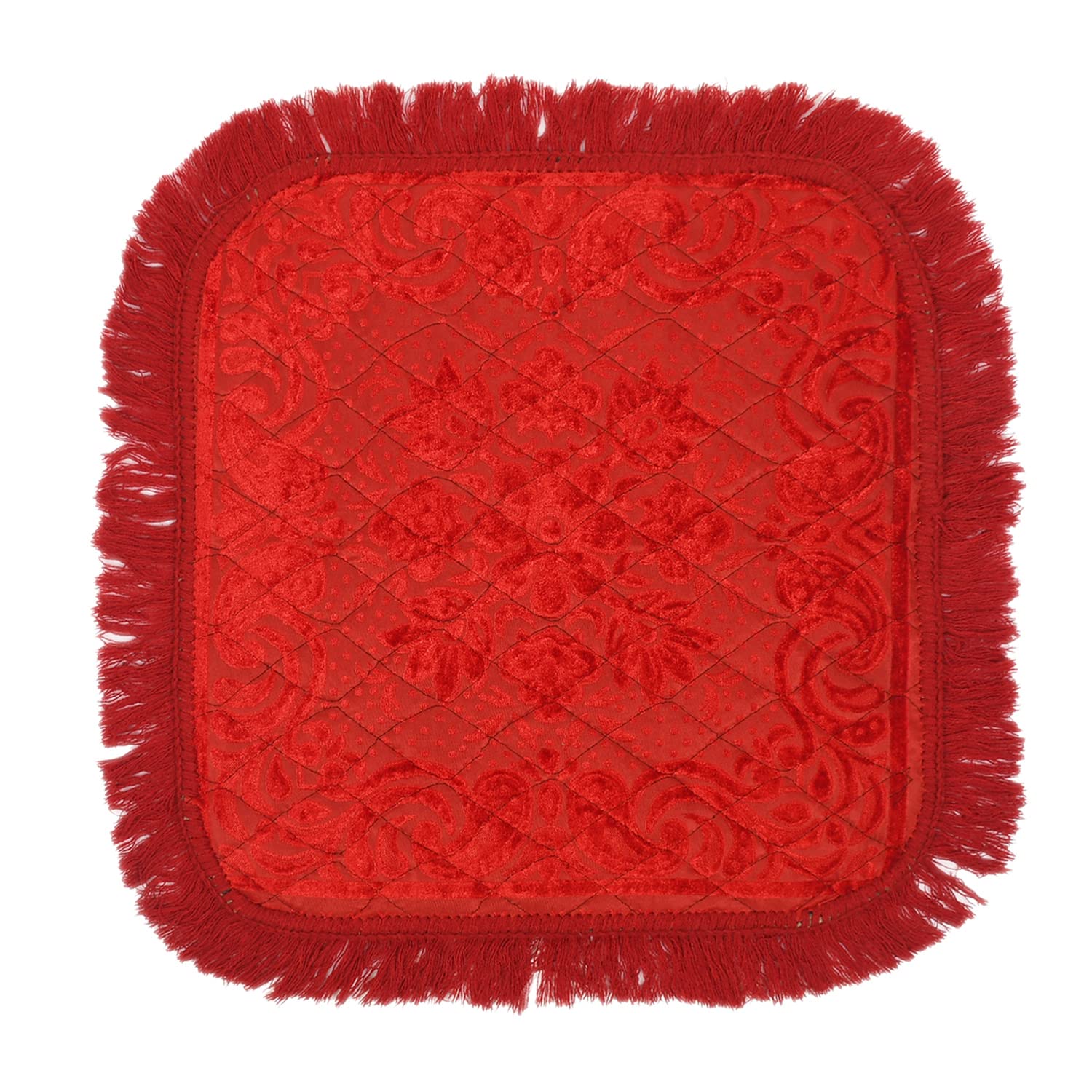 Fun Homes Velvet Flower Print Pooja Aasan/Prayer Aasan/Meditation Mat for Home (Red) 54FH4128.