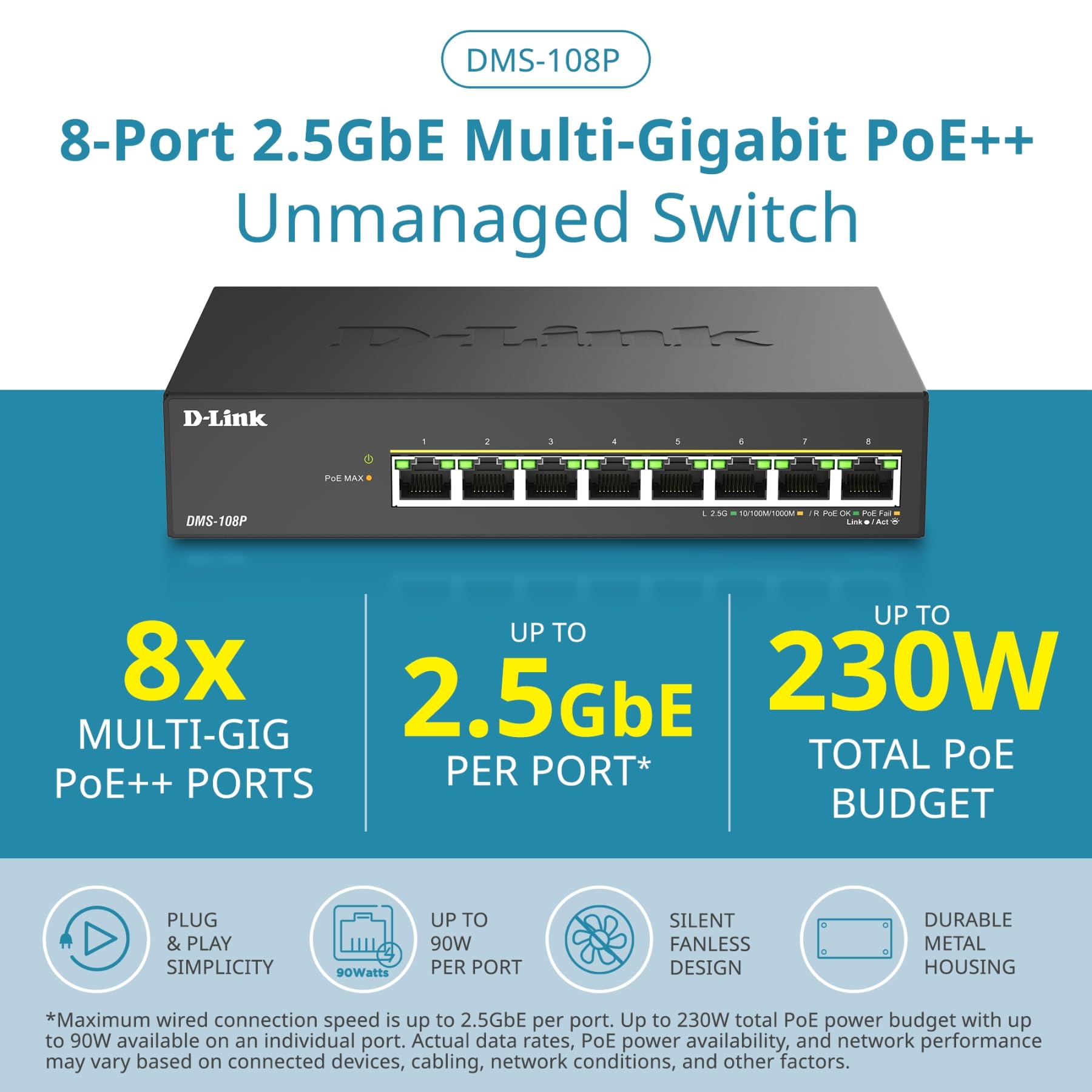 Amazon.com: D-Link 8-Port 2.5Gb PoE (90W) Unmanaged Gaming Switch