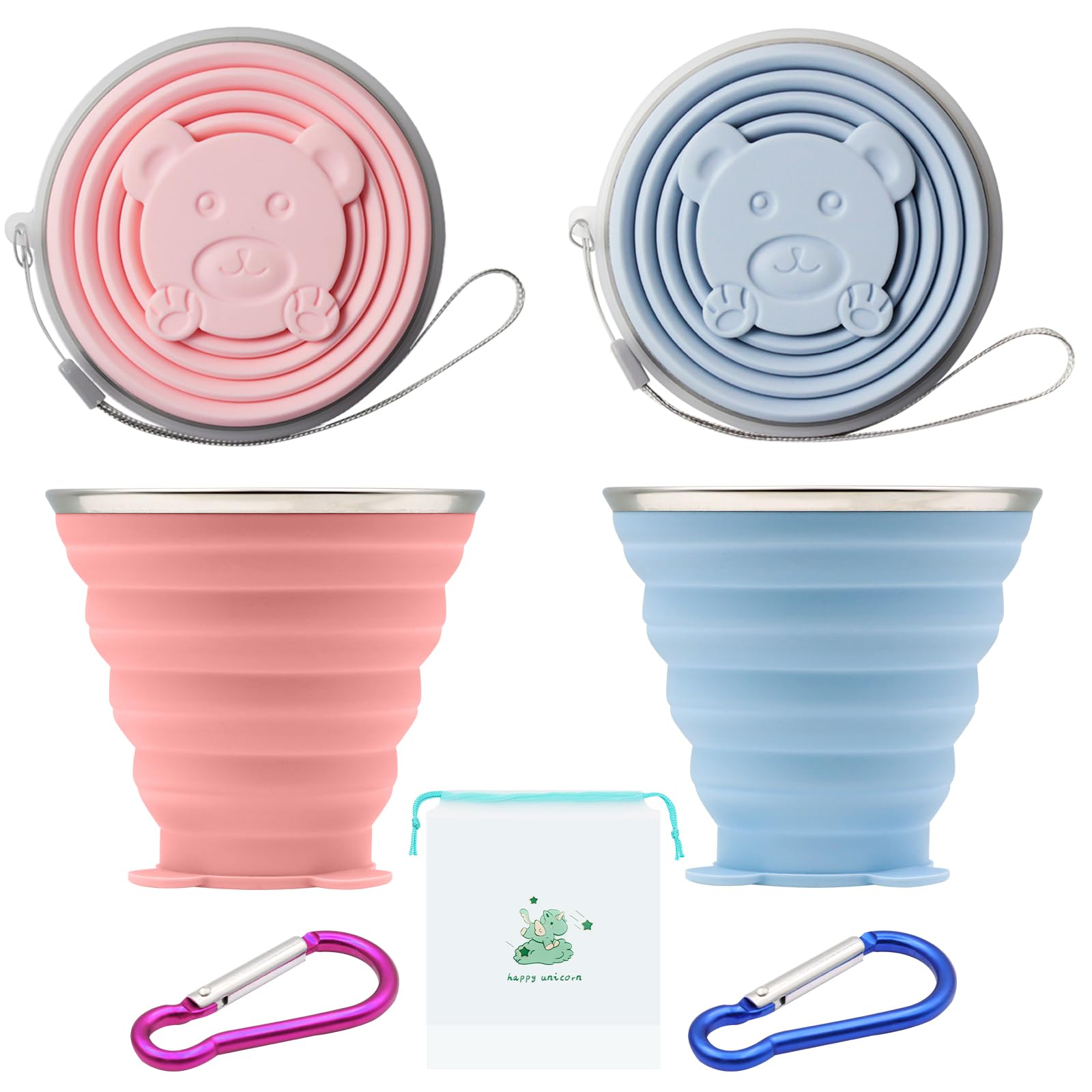 ZOCONE 2 Pezzi Bicchiere Pieghevole Silicone, 270ml Bicchiere Pieghevole da Viaggio Alimentare Riutilizzabile Bicchiere Pieghevole in Silicone per Viaggio Campeggio Escursionismo e Lavoro