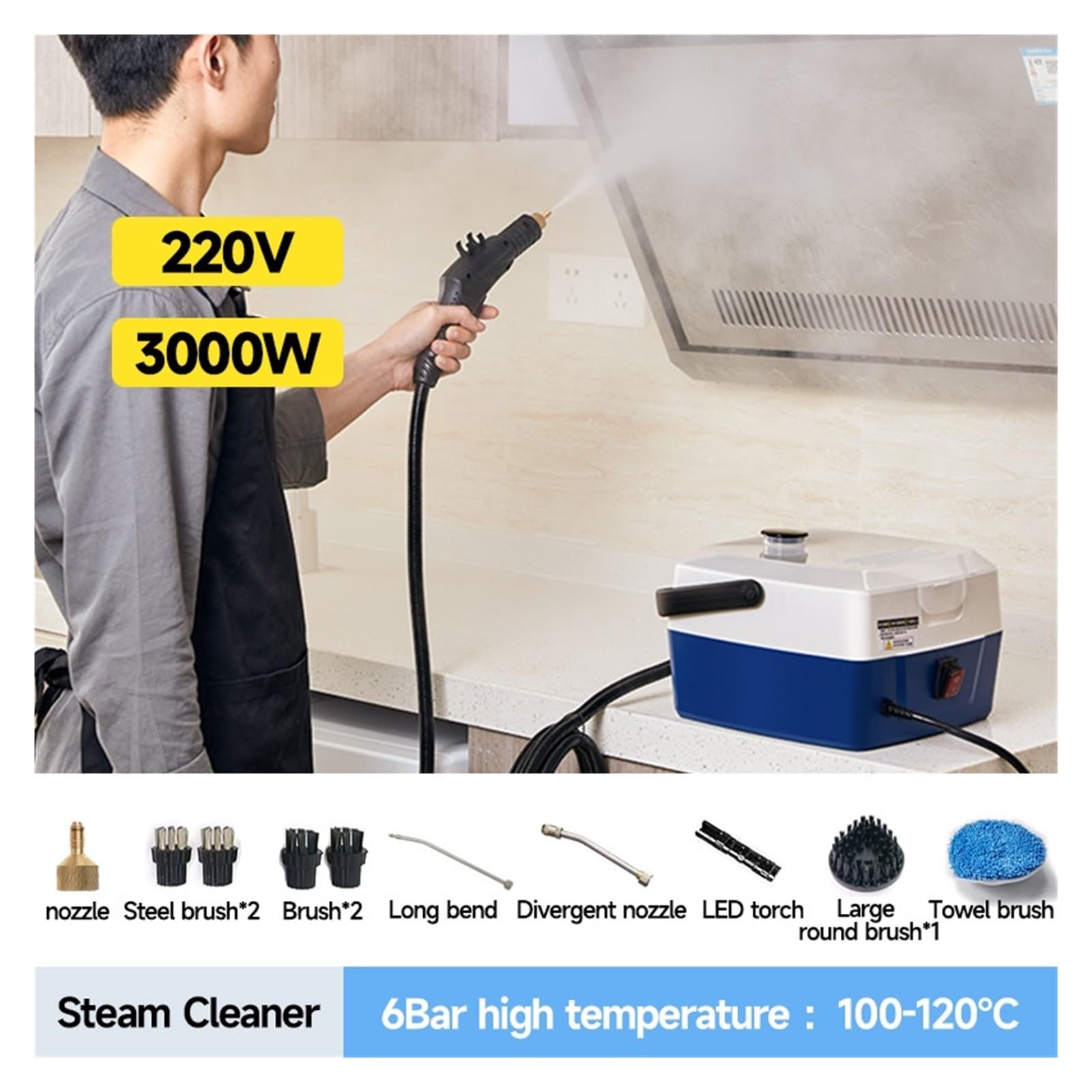 Odkurzacz parowy, Odkurzacz parowy Wysokociśnieniowy, wysokotemperaturowy do klimatyzatora do urządzeń domowych, czyszczenie GenCar Wash, maszyna parowa do okapu kuchennego(YH-A6 YELLOW)