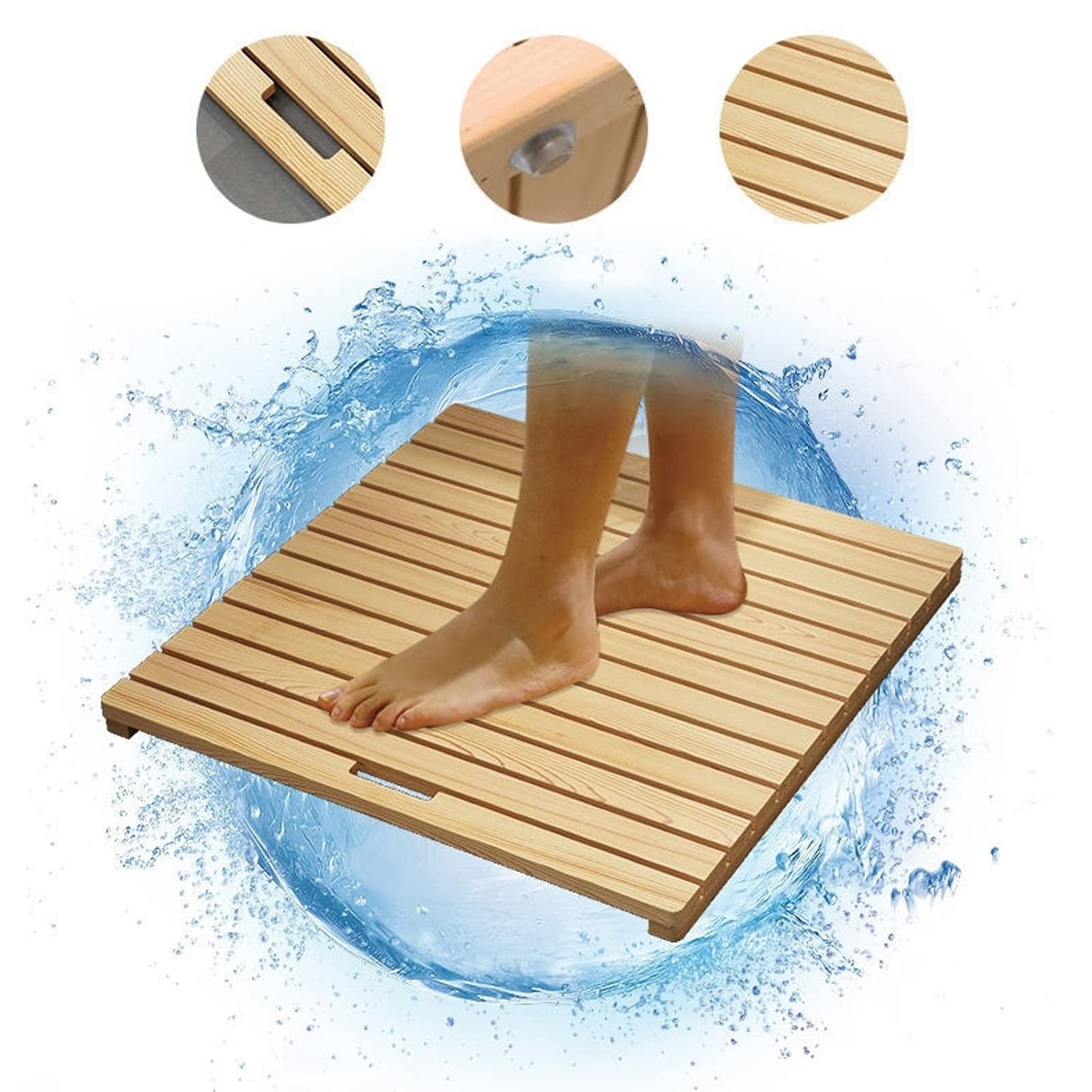 Tapis de bain antidérapant en bambou pour baignoires et sols intérieur/extérieur, personnalisable, 30 x 30 cm, tapis multifonction antidérapant