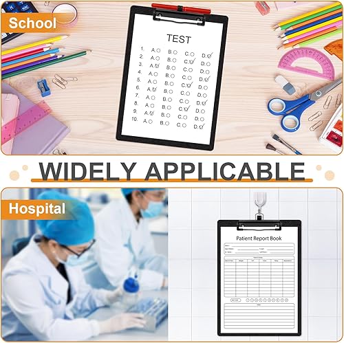 Miniatura 6 de Paquete de 2 portapapeles tamaño carta A4 negro con soporte para bolígrafo, portapapeles de plástico para aulas y oficinas