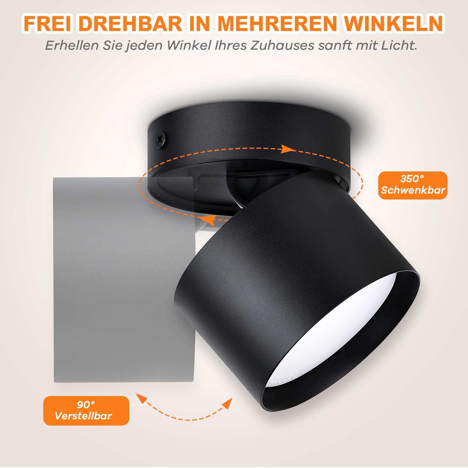 KYOTECH 4er Set Schwenkbar LED Aufbauspot 230V Ø82×80mm Deckenspots Schwarz Aufbaustrahler Flach inkl. 6W 550LM GX53 LED Leuchtmittel Warmweiß 3000K Aufputz Spots Rund Deckenleuchte