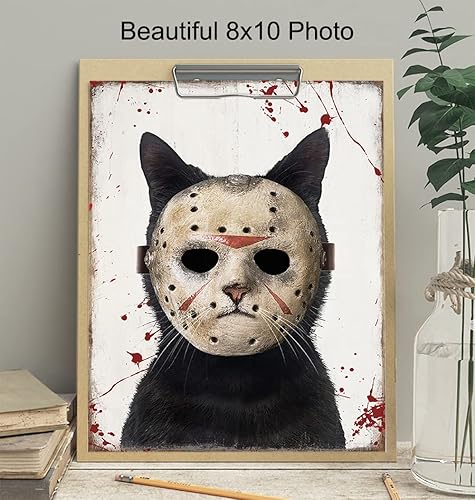 Miniatura 4 de Cat Yellowbird Art & Design Wall Art - Friday the 13th Wall Art - Cute Cat Decor for Men - Funny Cat Gift for Men - Man cave Wall Art - Scary