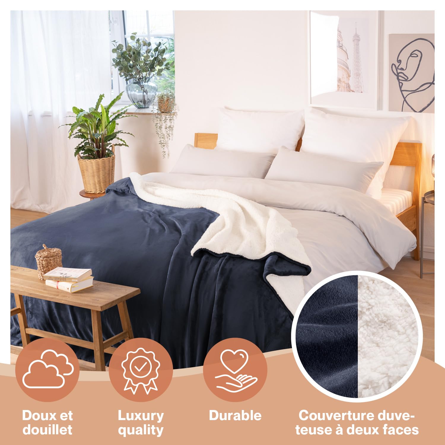 Plaid Canapé Doux Plaid Polaire Blumtal 220x240 Cm - Sherpa Doux Certifié Oeko-Tex - Gris Chaud Et Moelleux Couverture Sherpa Polaire Double Face