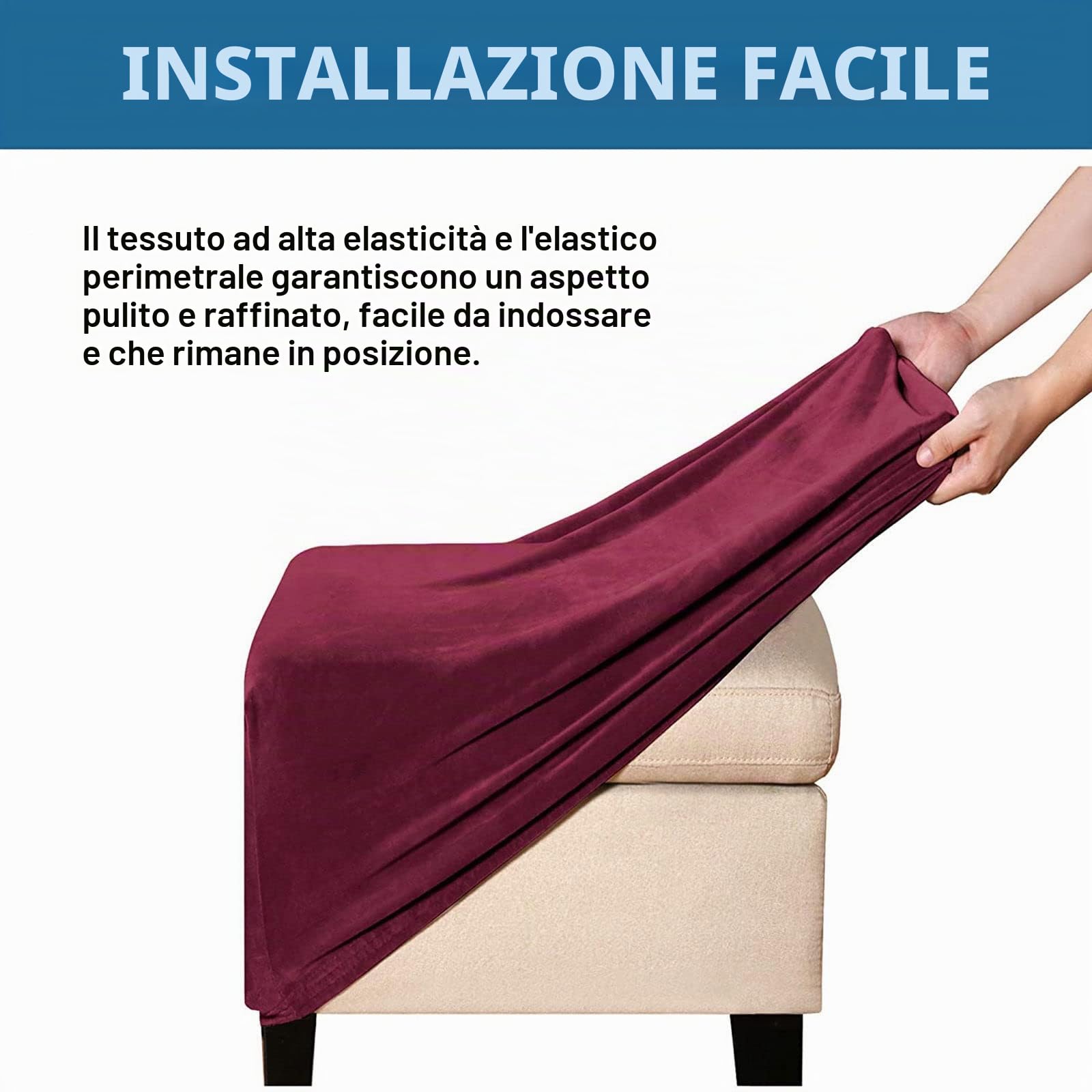 Velluto Copri Ottomano, Elasticizzato Quadrato Copertura Protettiva Per Sgabello Spessa Calore Copri Poggiapiedi Per Soggiorno Camera Da Letto-Cachi-Medium