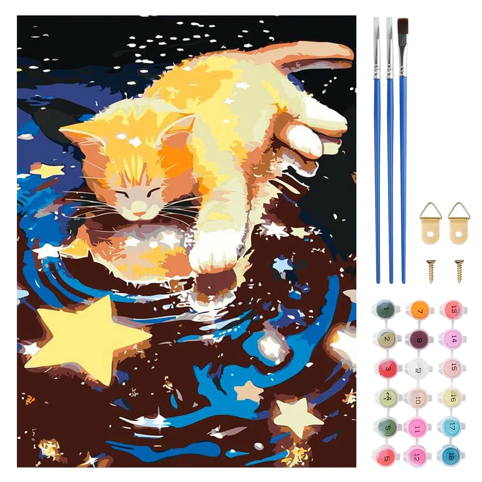 TLIOBLO Yellow Cat Paint by Numbers Kit for Adults, DIY Star Adults Painting by Numbers Kits on Canvas for Home Wall Decor Gift 30x40cm (Without Frame) — image 1