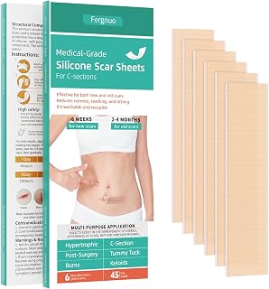 Silicone Scar Tape 6 Sheets - Medical Grade Scar Tape for Surgical Scars, Reusable Silicone Scar Sheets for C-Section, Surgery, Keloid Scars & Acne Scars - 1.6”x 5.9”
