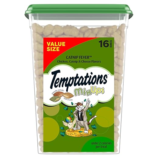 Temptations MixUps Catnip Fever Flavor Crunchy and Soft Cat Treats, 16 oz. Tub
