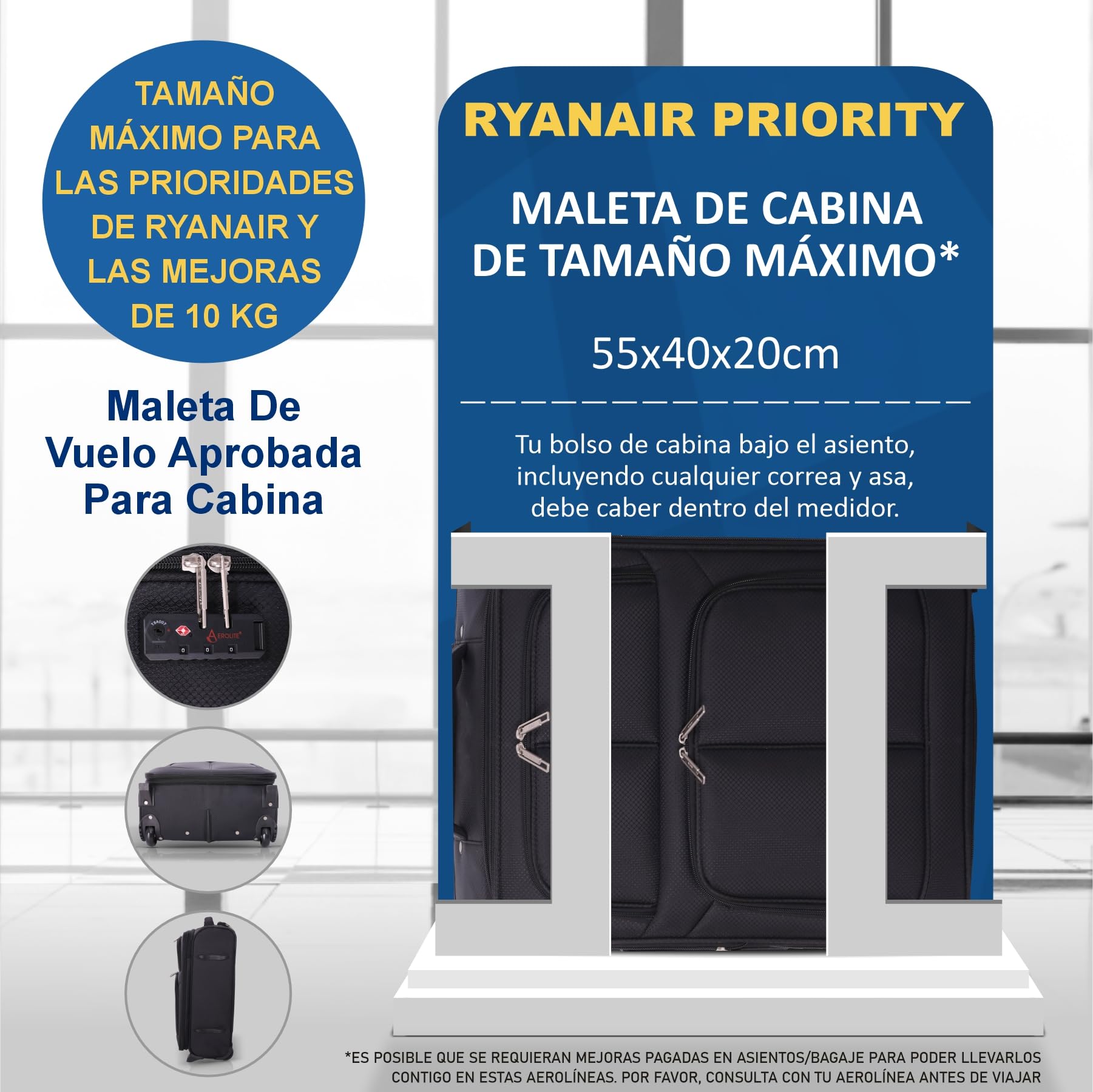 Aerolite expandible 55x40x20 a 55x40x23 Maleta de Cabina Ultraligera