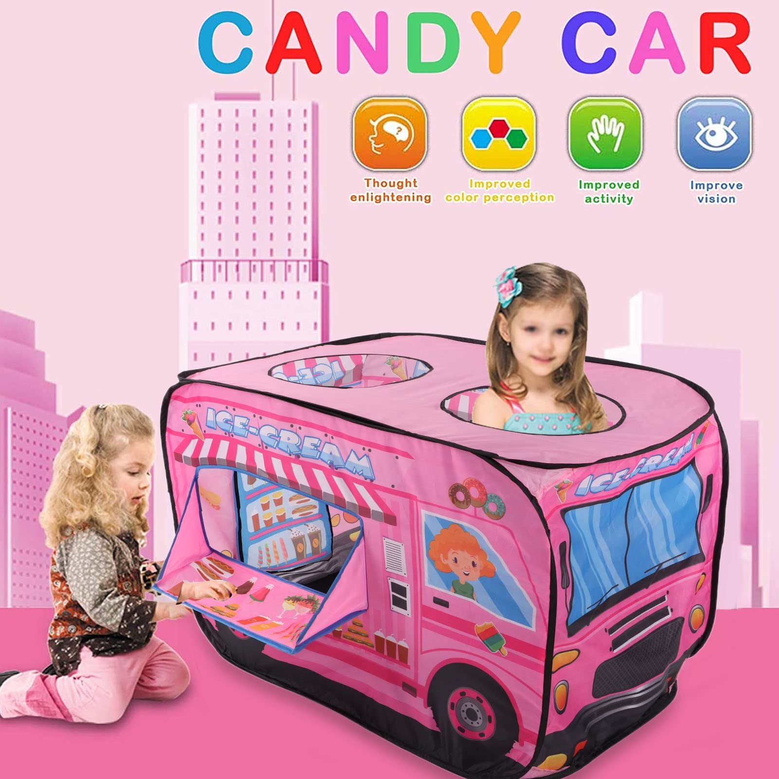 Prevessel Up Play Tent Ice Cream Truck Up Kids Playhouse for Indoor and Outdoor Activities - Image 2