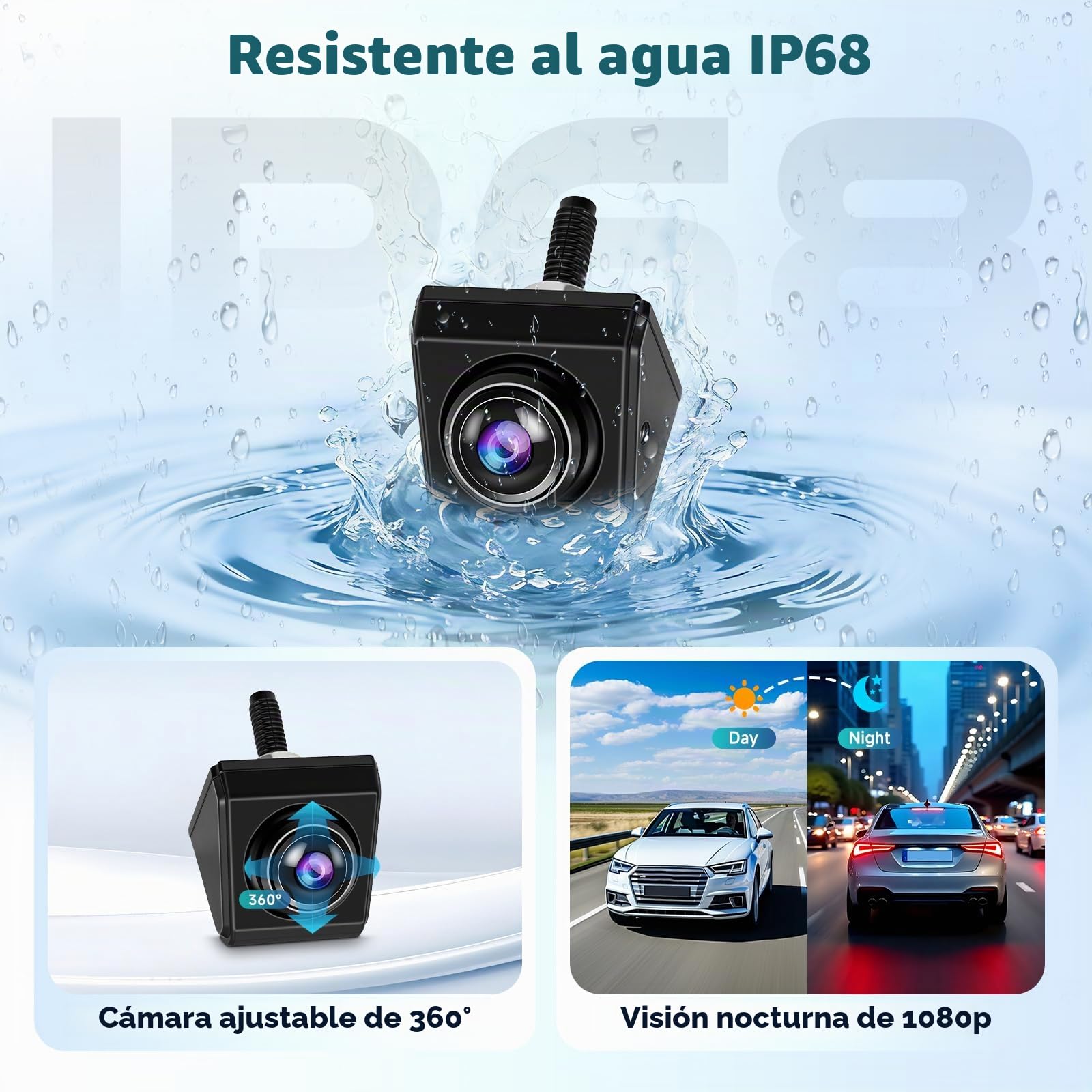 Hodozzy Kit de Monitor con Cámara Marcha Atrás Cable con Cámara de 360°, 1080P Pantalla 4,3 Pulgadas Camara de Vision Trasera, Visión Nocturna IP68 Impermeable Cámara Atras Coche con Líneas Guía DIY