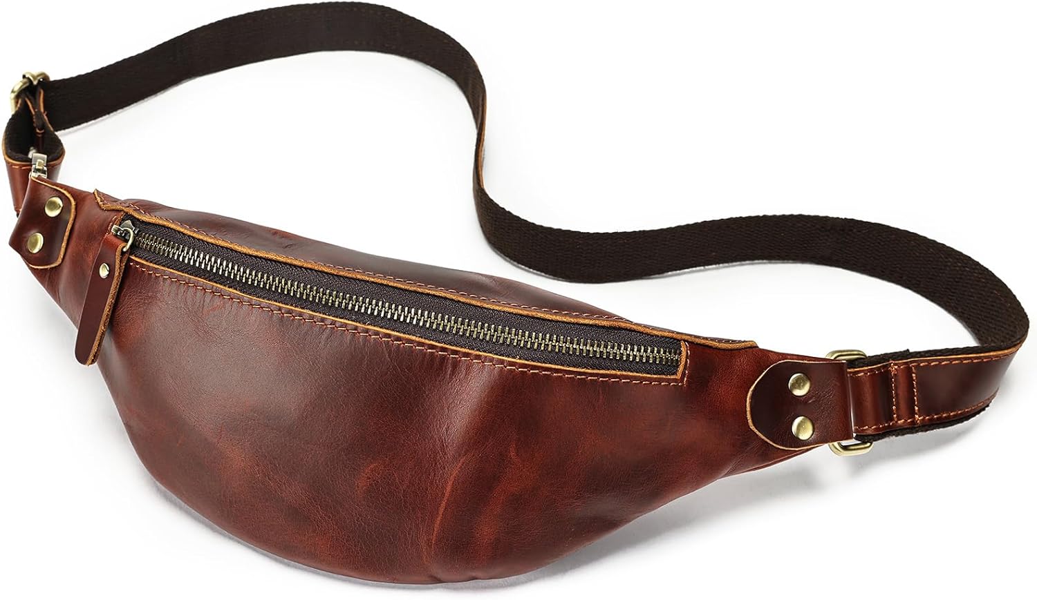 Vintage Genuine Leather Fanny Pack Small Waist Bag Travel Sling Pouch with Adjustable Leather Belt Brown