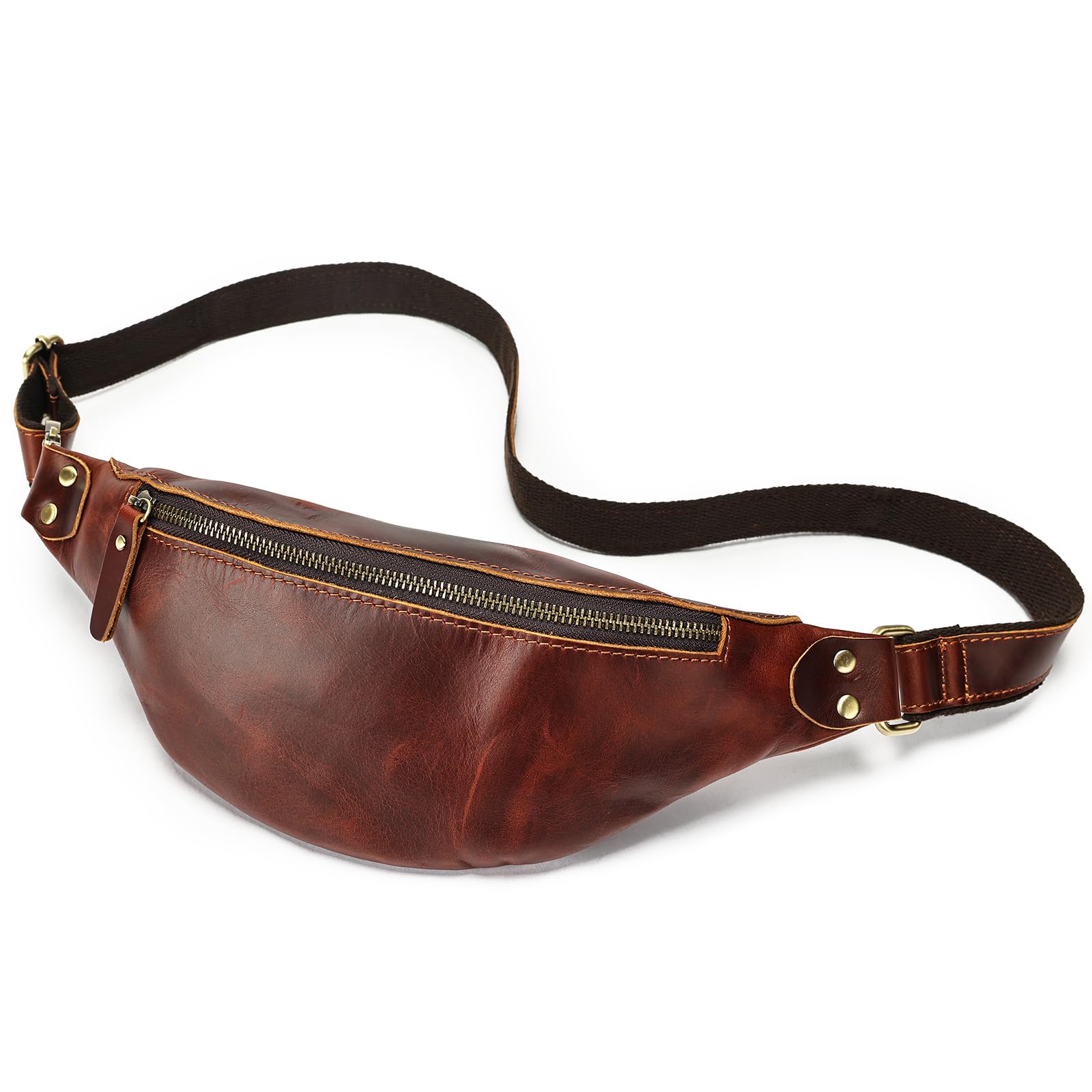 Vintage Genuine Leather Fanny Pack Small Waist Bag Travel Sling Pouch with Adjustable Leather Belt Brown