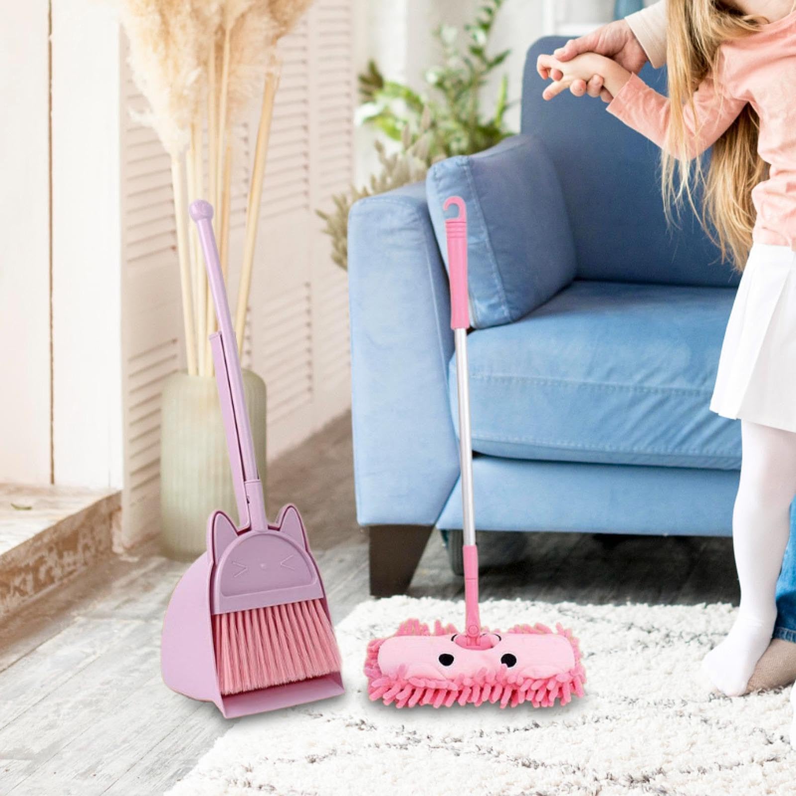 Mini Scopa con Paletta per Bambini, Strumenti per la Pulizia della casa, Piccolo aiutante per Le Pulizie domestiche per Bambini in età prescolare, Viola