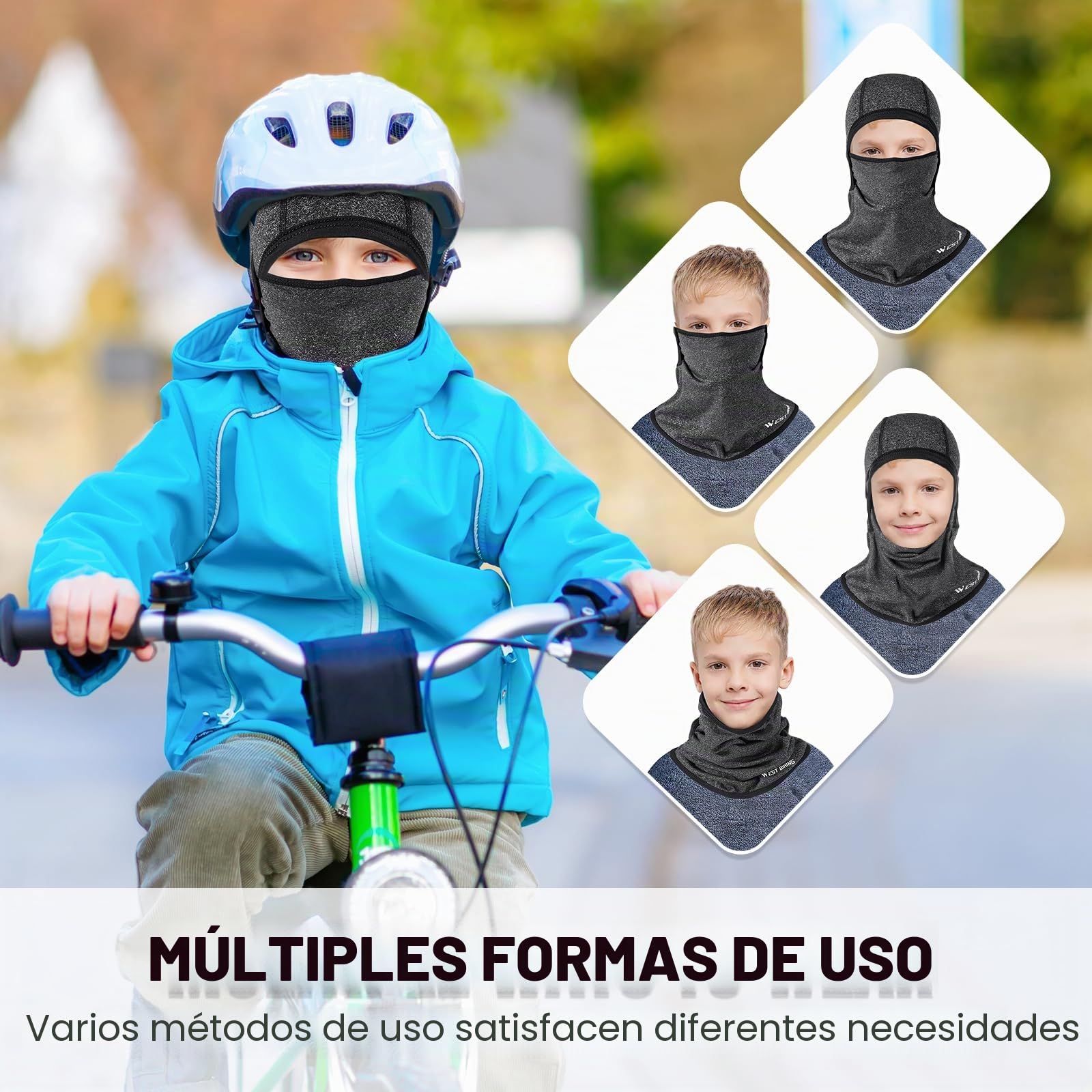Pasamontañas Térmico Niños 4-12 Años, Invierno Multifunción Prueba de Viento Forro Polar Cálido Máscara de Esquí Ciclismo Sombreros Gorro con Calentador de Cuello, Mascarilla Niños Niñas