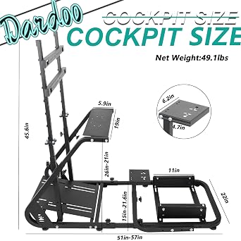 Dardoo Racing Simulator Cockpit with Monitor Stand Fits for Logitech G29 G920, for Thrustmaster T80 T150,for Fanatec, for PS4, for PC, Racing Stand Not Included Shifter, Wheel,Pedals,Display and Seat