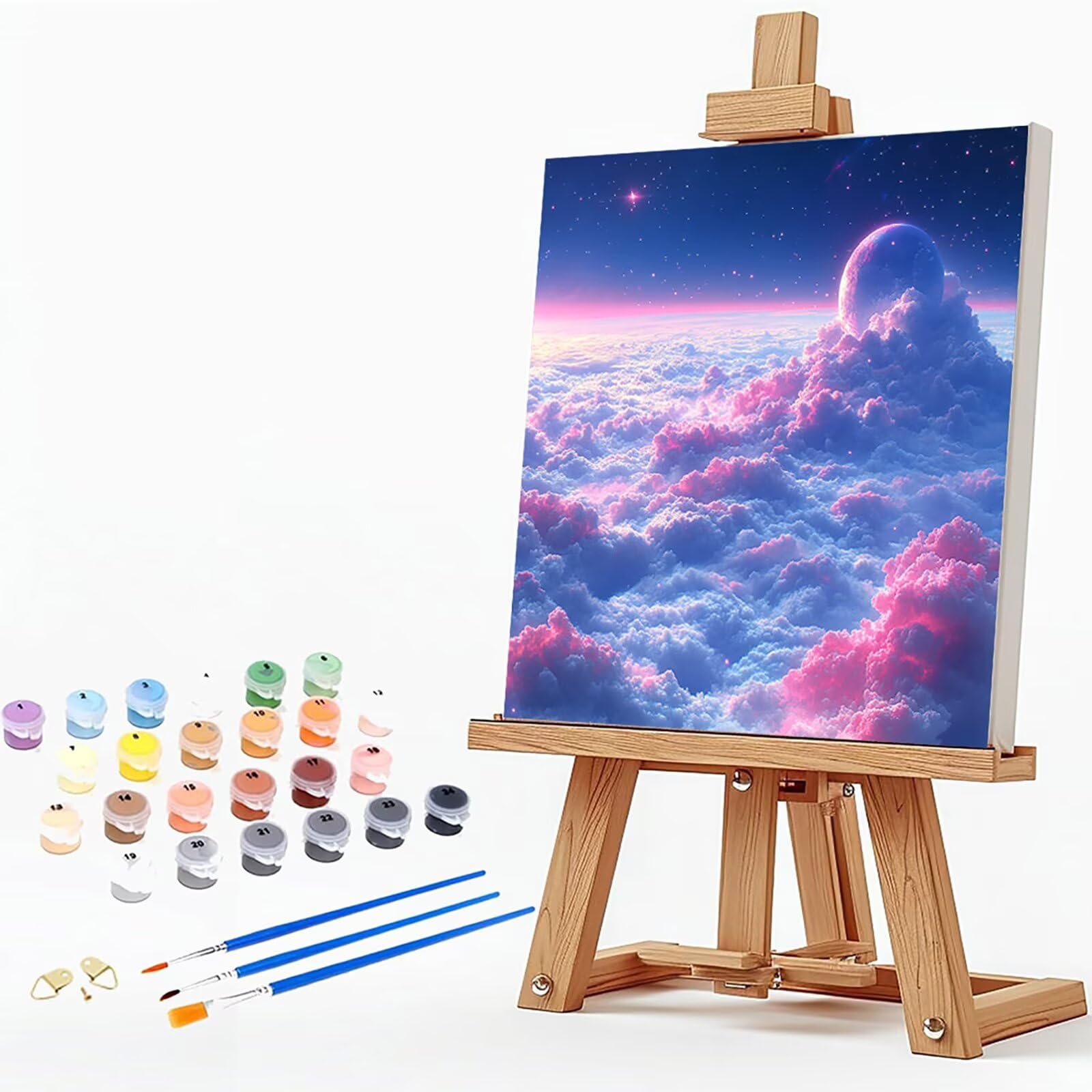 Malen Nach Zahlen Erwachsene Cloud, Malen Nach Zahlen für Zimmer Deko, Sternenhimmel DIY Basteln Erwachsene Leinwand Kits, DIY Paint by Numbers Kits Mit Pinseln und Acrylfarbe, 100x100cm M-9100