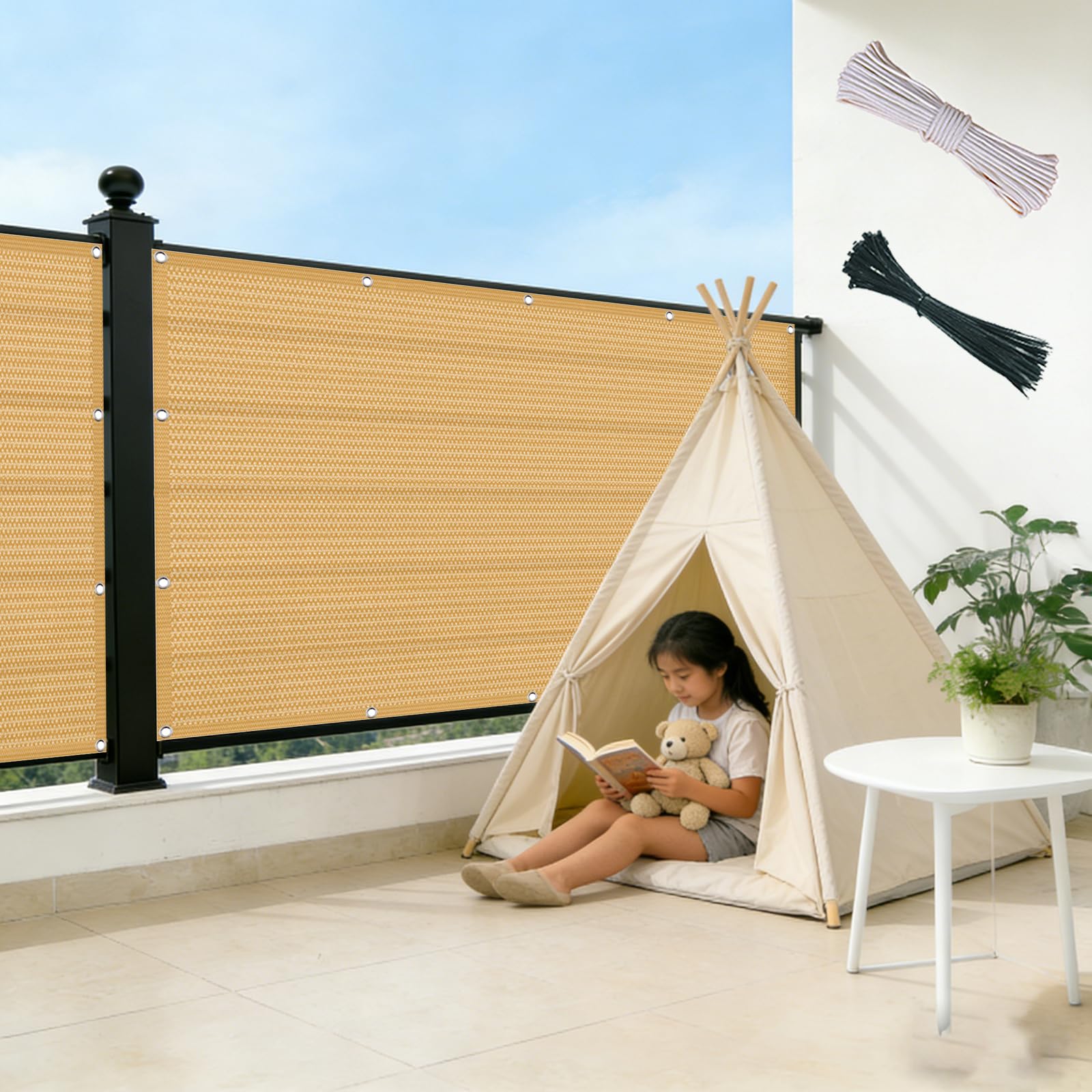Protection UV pour balcon en toile HDPE 220G M² haut de gamme couleur jaune sable avec cordons