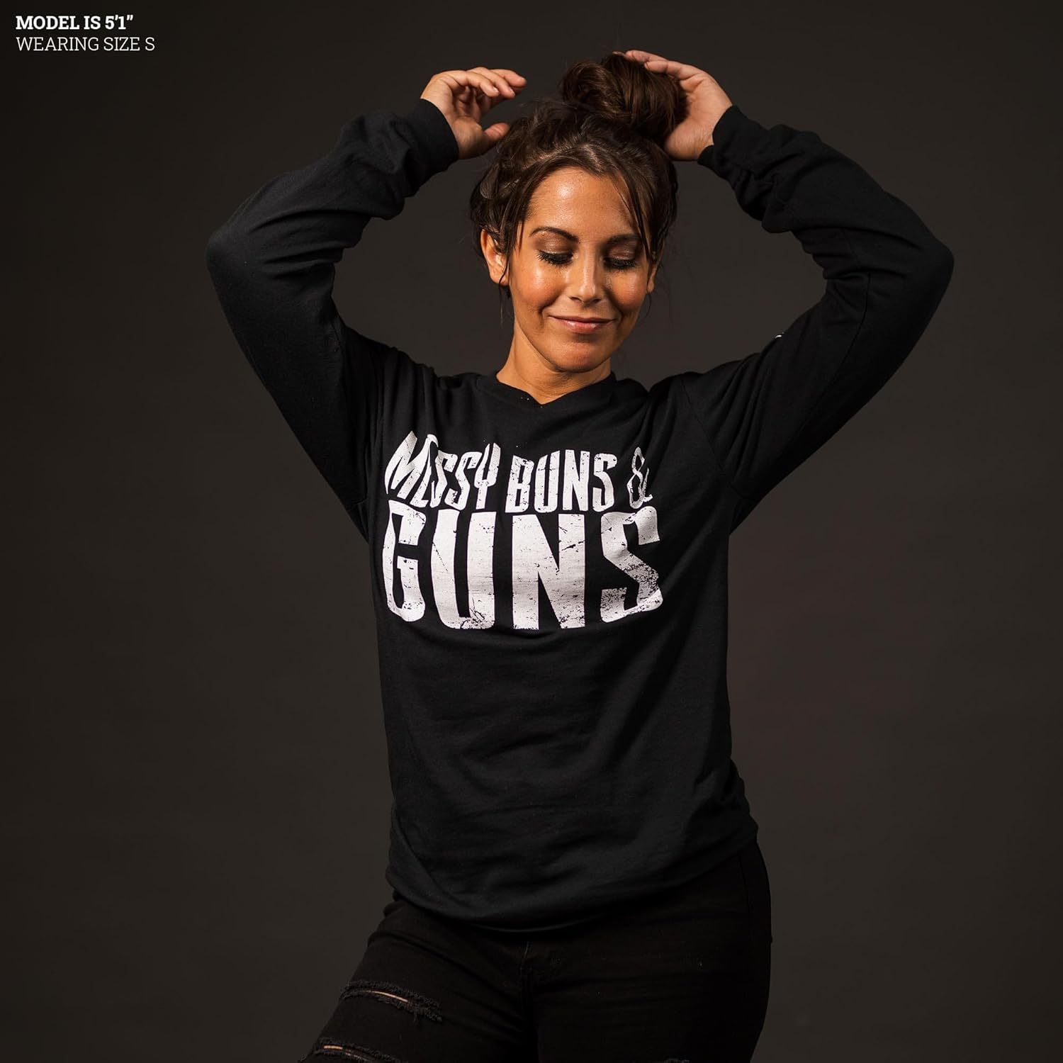 Grunt Style Messy Buns & Guns Women's Long Sleeve T-Shirt - Image 4