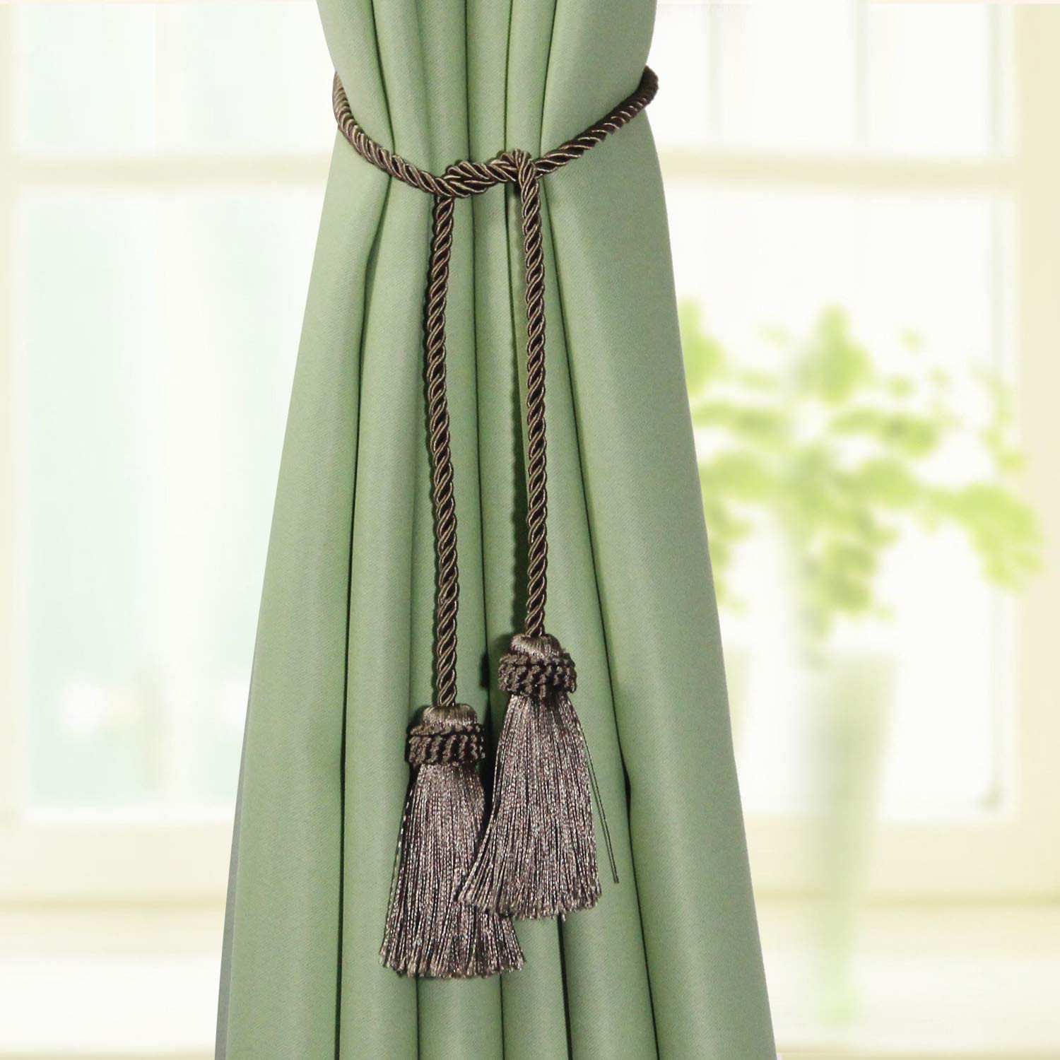 Fermatenda decorativo fatto a mano, corda con nappe (lino, 6P)