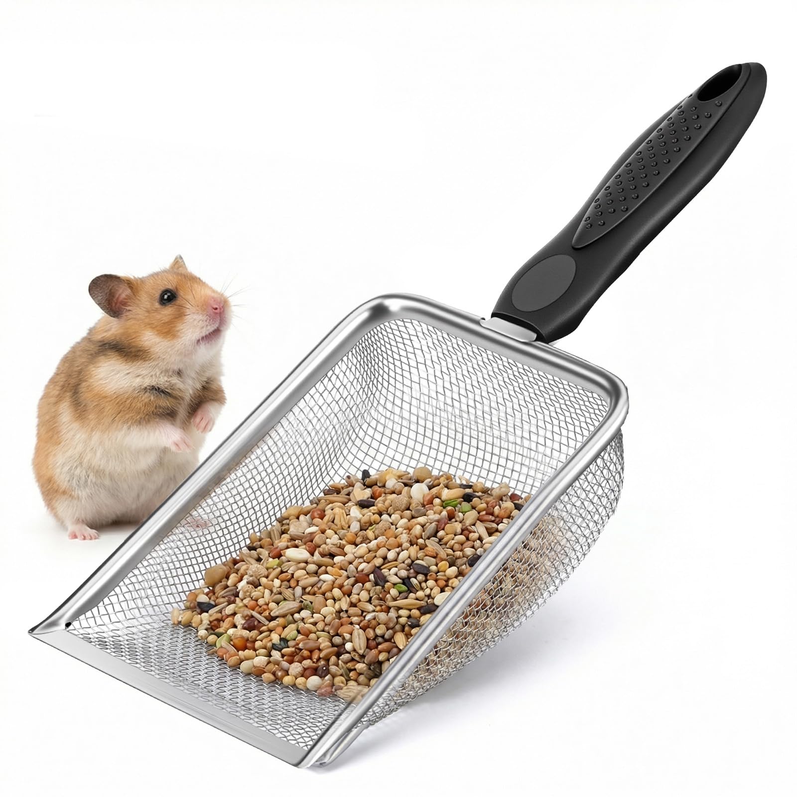 Hecila Small Holes Cat Litter Scoop Metal Reptile Sand Scoop Shovel Sifter Stainless Steel Mesh Scooper Sturdy Litter Cleaner 11 Inch Corner Shovel Heavy Duty Litters Shovels Easy to Clean