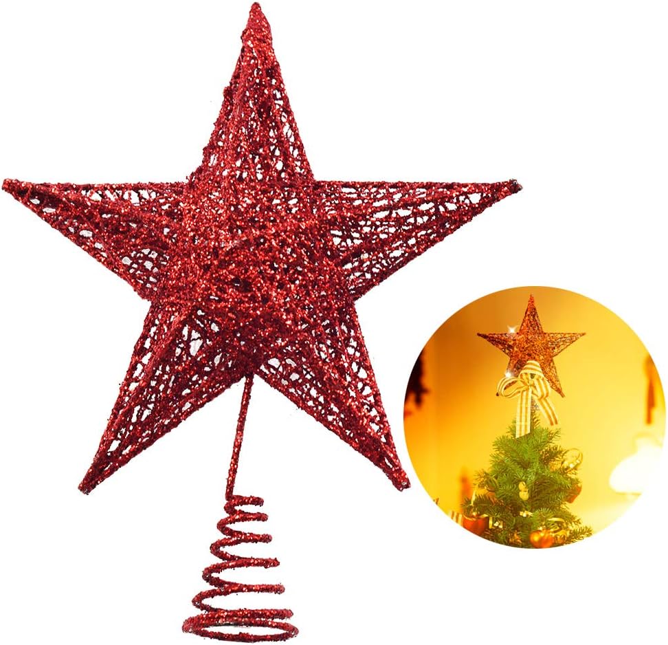Amazon.com: Christmas Tree Star Topper, Xmas Tree Topper Glittered 5 ...