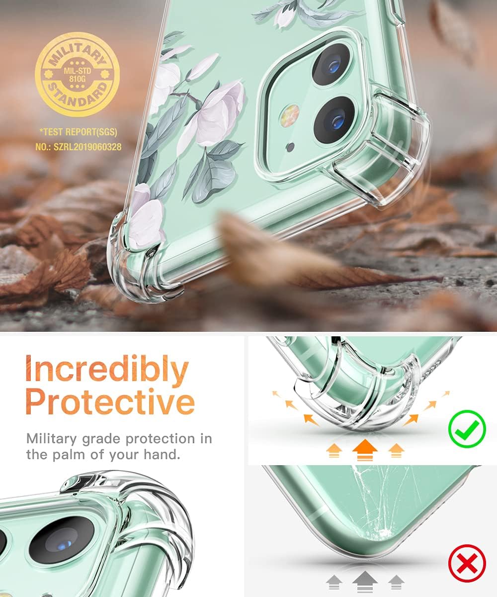 GVIEWIN iPhone 11 Case,Clear Flower Design Soft&Flexible TPU Thin Shockproof Transparent Bumper Protective Floral Cover Case for iPhone 11 6.1 inch 2019 (Crocus/Blue)
