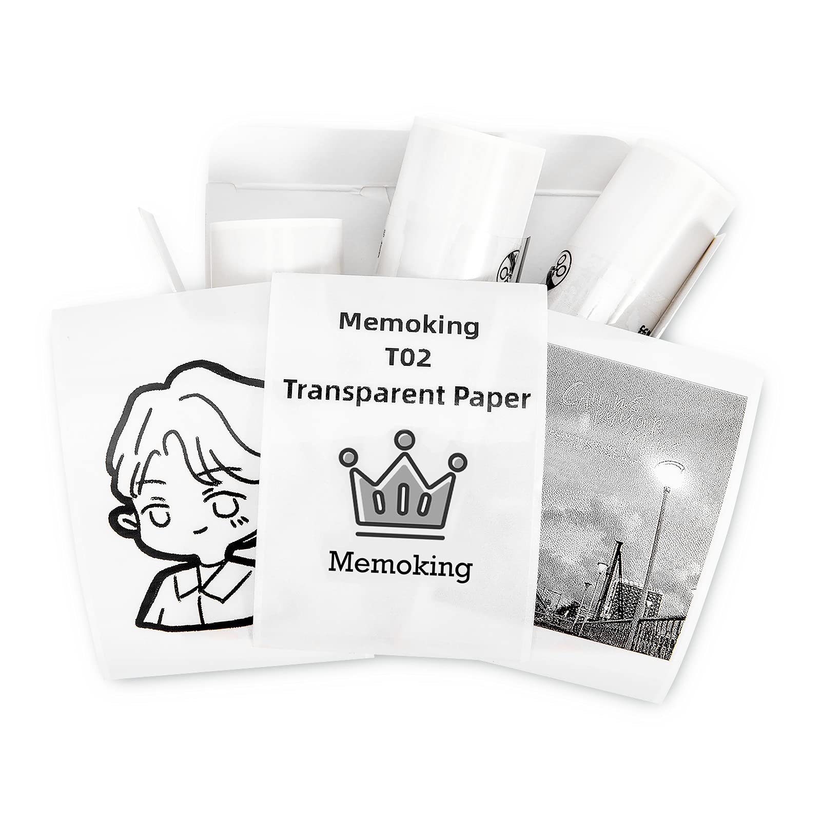 Memoking T02 Paper - T02 Thermal Labels, Clear/Transparent Paper, 3 Rolls