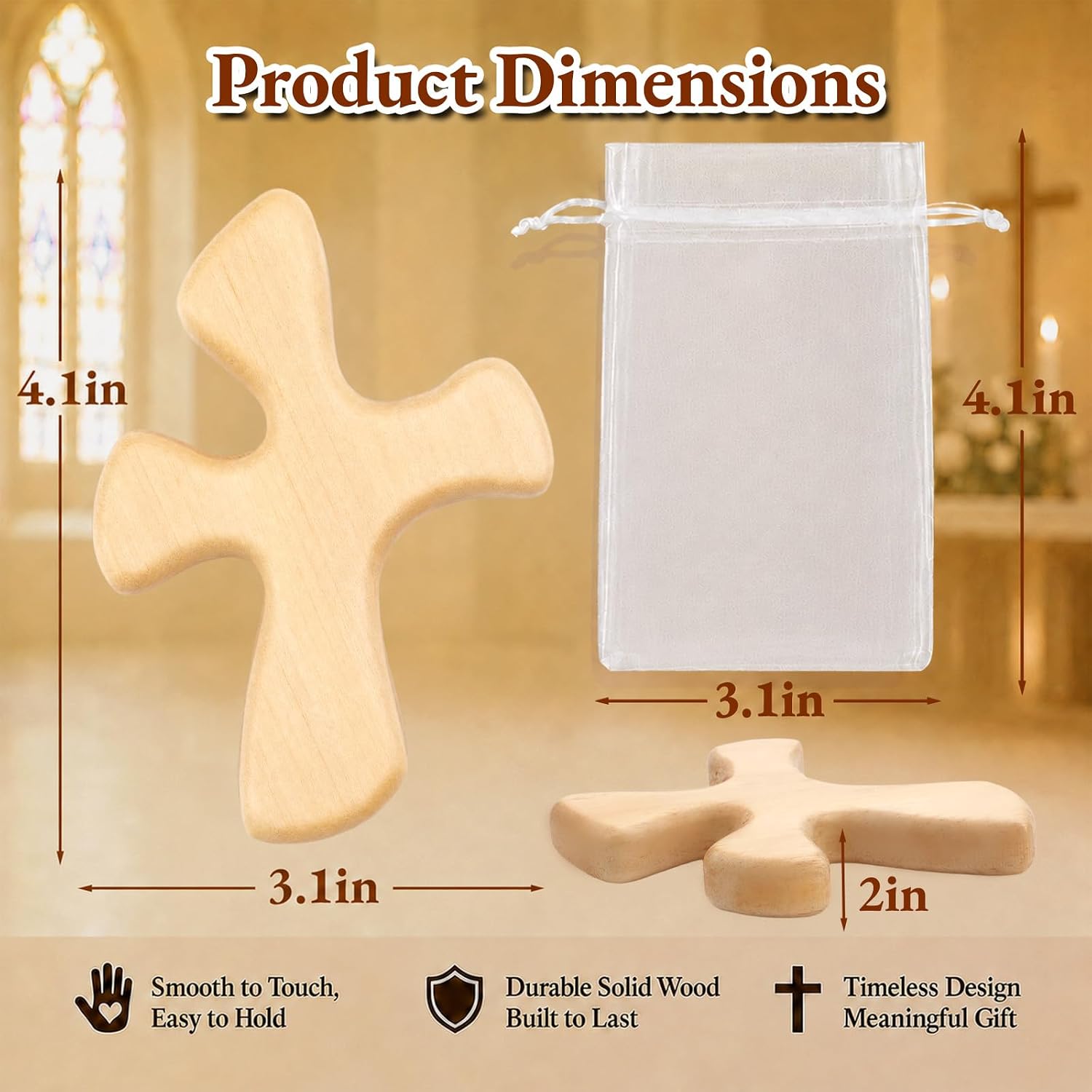 TOSGN Wooden Hand Crosses with Gift Bags – Handheld Prayer Cross for Hand, Comfort Cross for Stress Relief, Hand Carved Palm Cross Christian Gifts, Natural Wood and Dark Walnut (5, Dark brown)