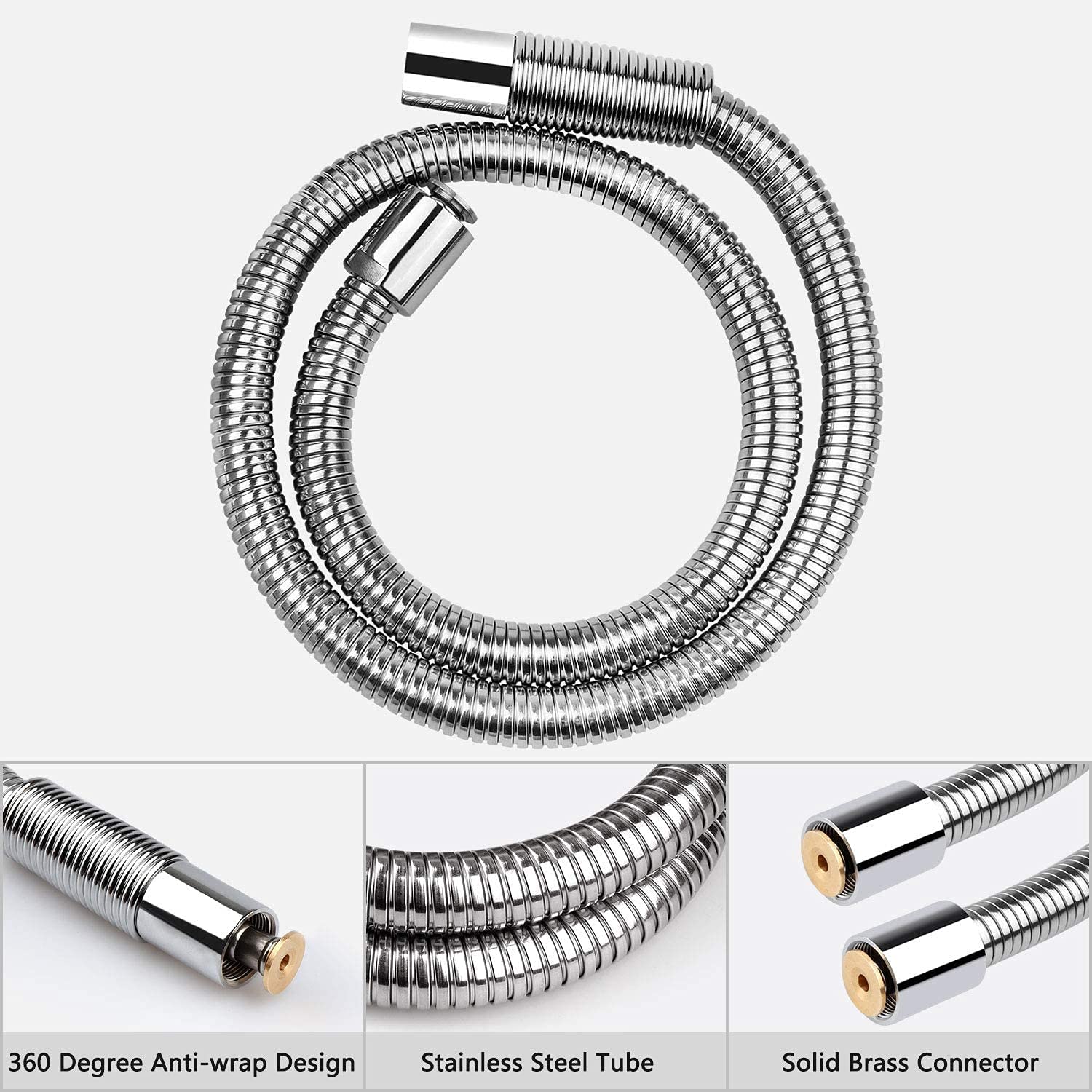 COOLWEST Manguera de acero inoxidable flexible de 44 pulgadas con mango negro resistente al calor para reemplazo de grifo de fregadero de cocina comercial