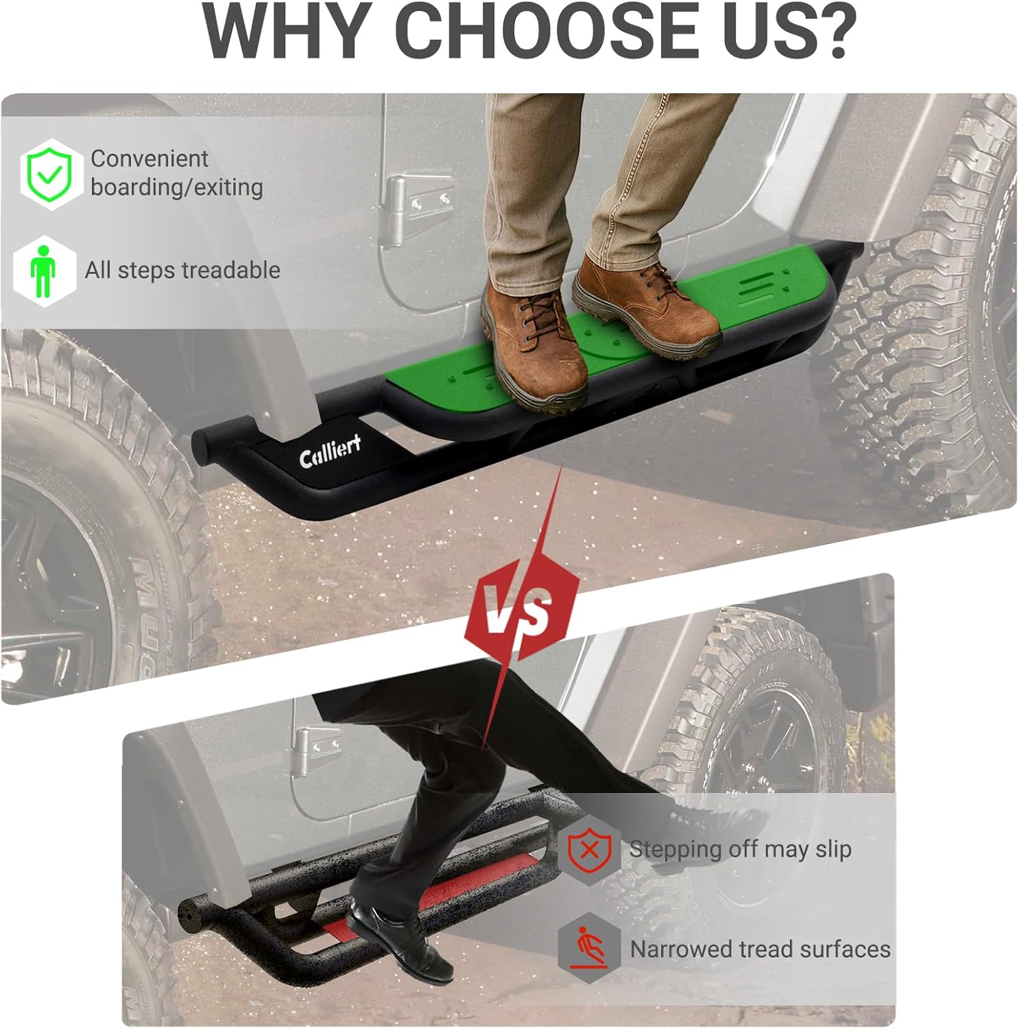 CALLIERT Running Boards Compatible with 2007-2018 Jeep Wrangler JK 2 Doors, Heavy Duty Bolt-on Steel Side Steps, Powder Coated Black Step Bars