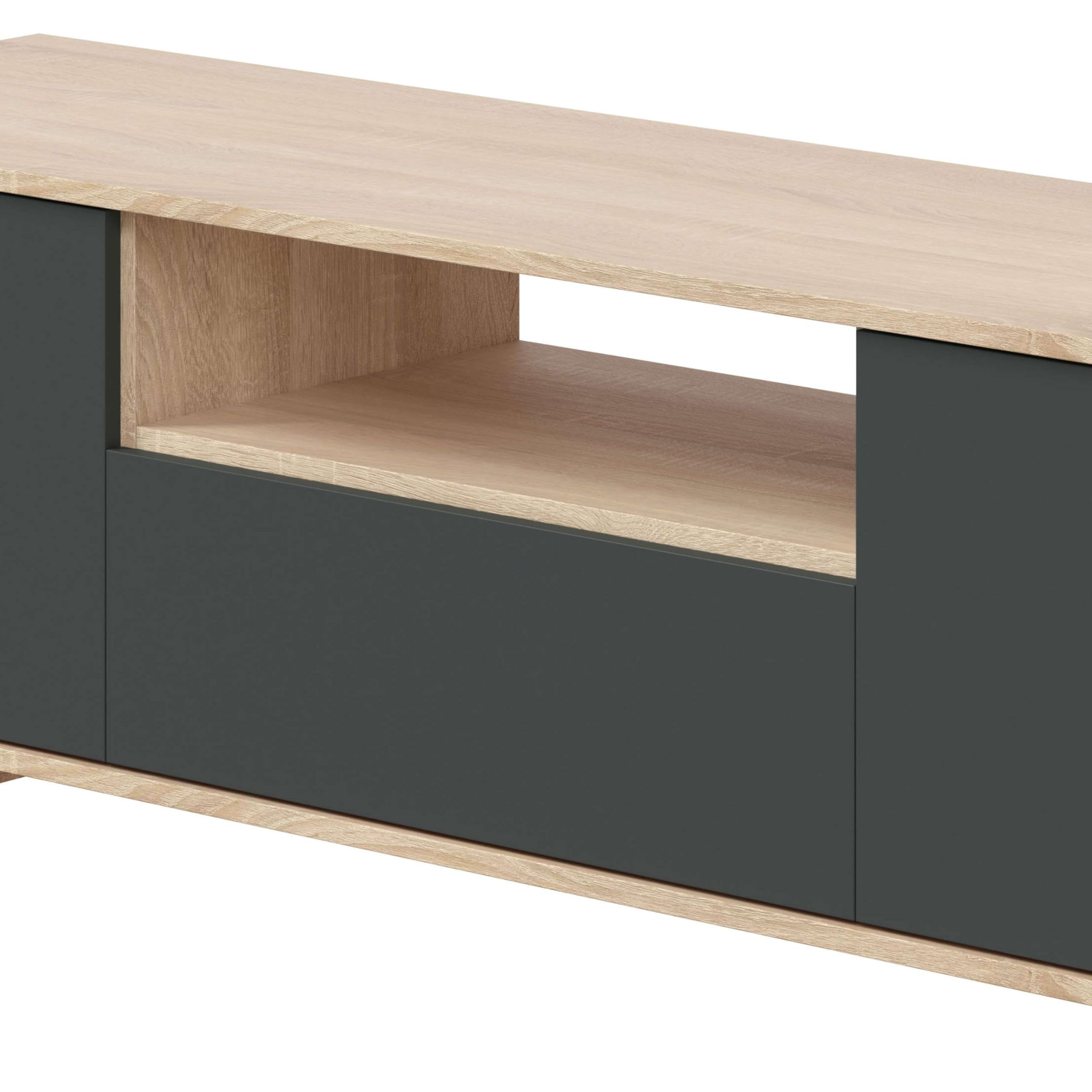 Habitdesign Modèle Zaira Meuble TV, finition chêne canadien et gris anthracite, dimensions : 150 x 46 x 41 cm (l x H x P).