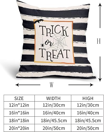 Miniatura 3 de Kawani Juego de 2 fundas de almohada de Halloween con diseño de truco o trato de 20 x 20 pulgadas, diseño de rayas blancas y negras decorativas para