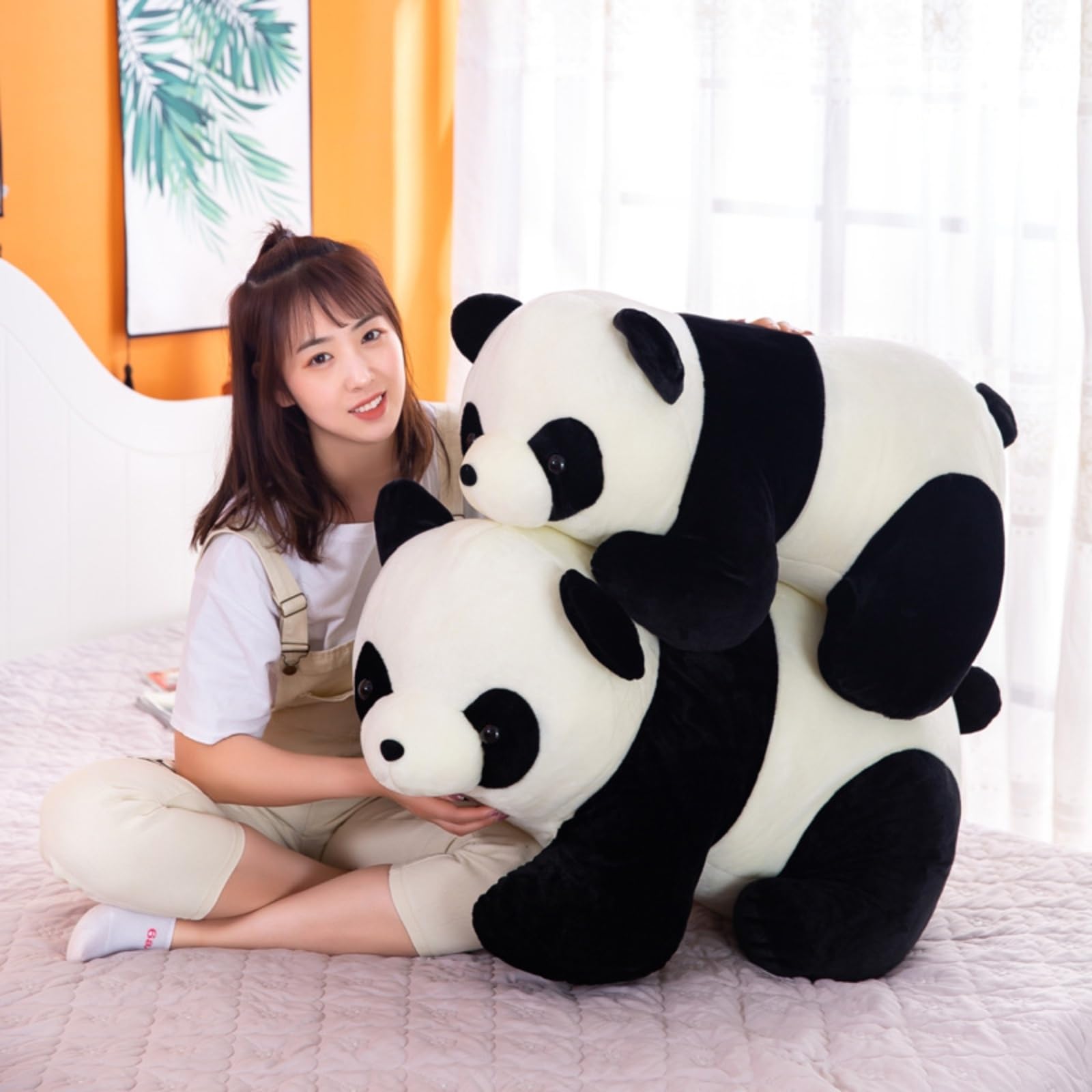 Panda-Plüschtier, realistischer schwarz-weißer Bär, Kuscheltier zum Entspannen und Wohlfühlen, weiche, Flauschige Panda-Puppe, Kinder, Sofa-Deko (60cm,Panda)
