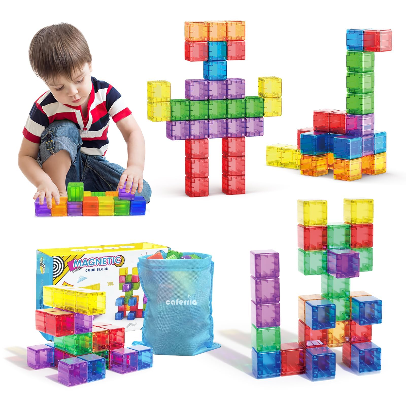 48PCS Magnetic Blocks - 1.38 inch Building Blocks for Toddlers, STEM Building Toy for Kids, Montessori Toys for 3 4 5 6+ Year Old, Magnet Sensory