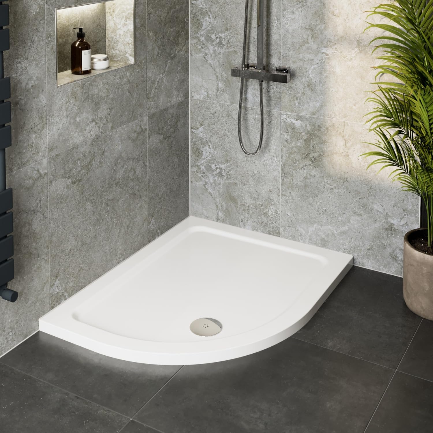 Hydrolux® 1200 x 800 x 45mm White Bathroom Shower Tray for Enclosures Cubicles & Wet Room with Waste, Offset Quadrant Left Hand