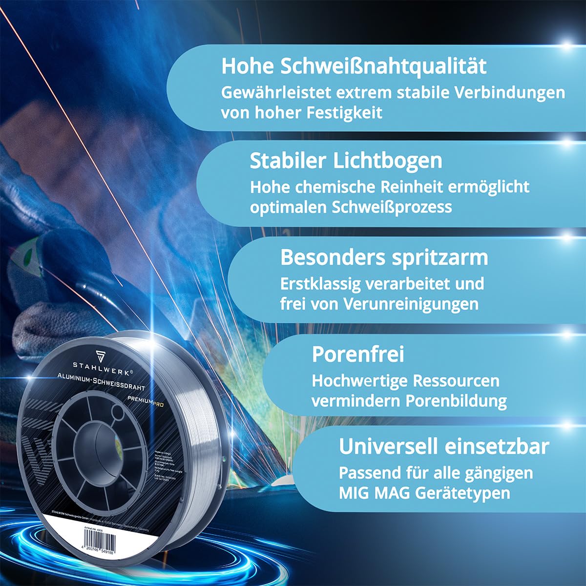 STAHLWERK MIG/MAG Aluminium Schweißdraht Ø 1,0 mm ER5356 (AlMg5), 2 kg